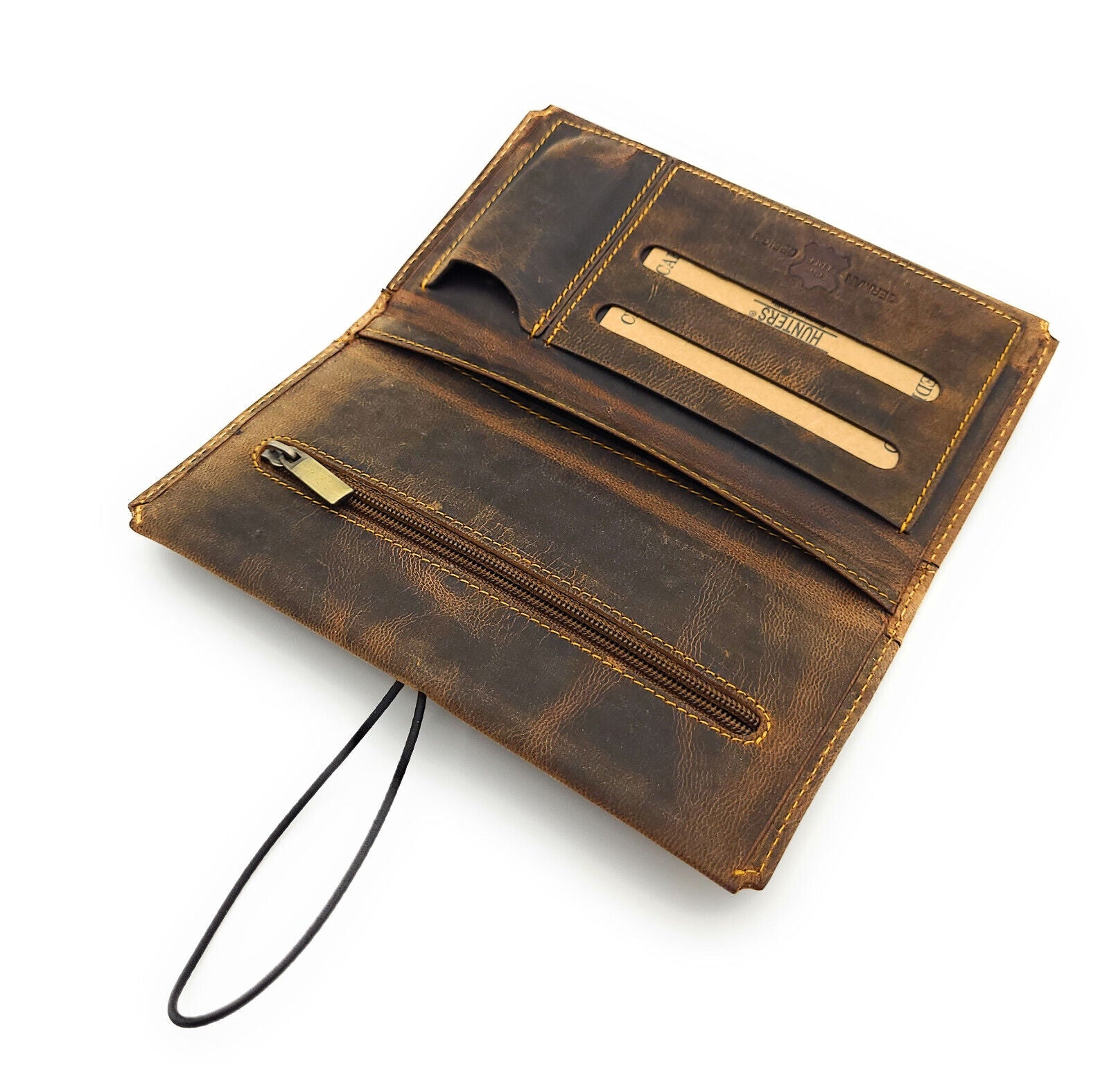 Tabakbeutel aus Büffelleder – mit Fächern für Blättchen, Filter & Feuerzeug braun