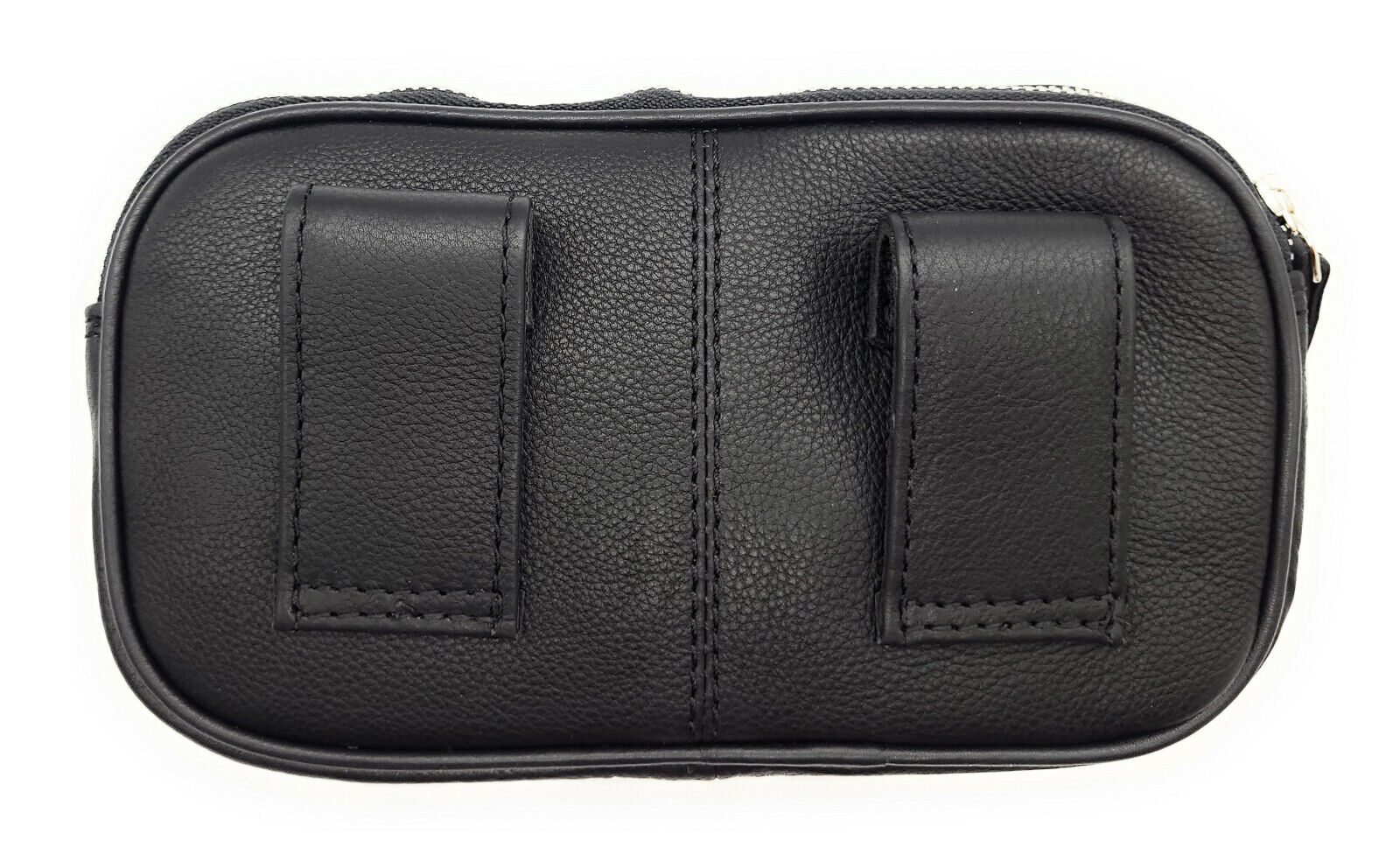 Gürteltasche Leder XXL mit 2 Hauptfächern | Bauchtasche Nappaleder Schwarz | Hüfttasche Echtleder 21cm