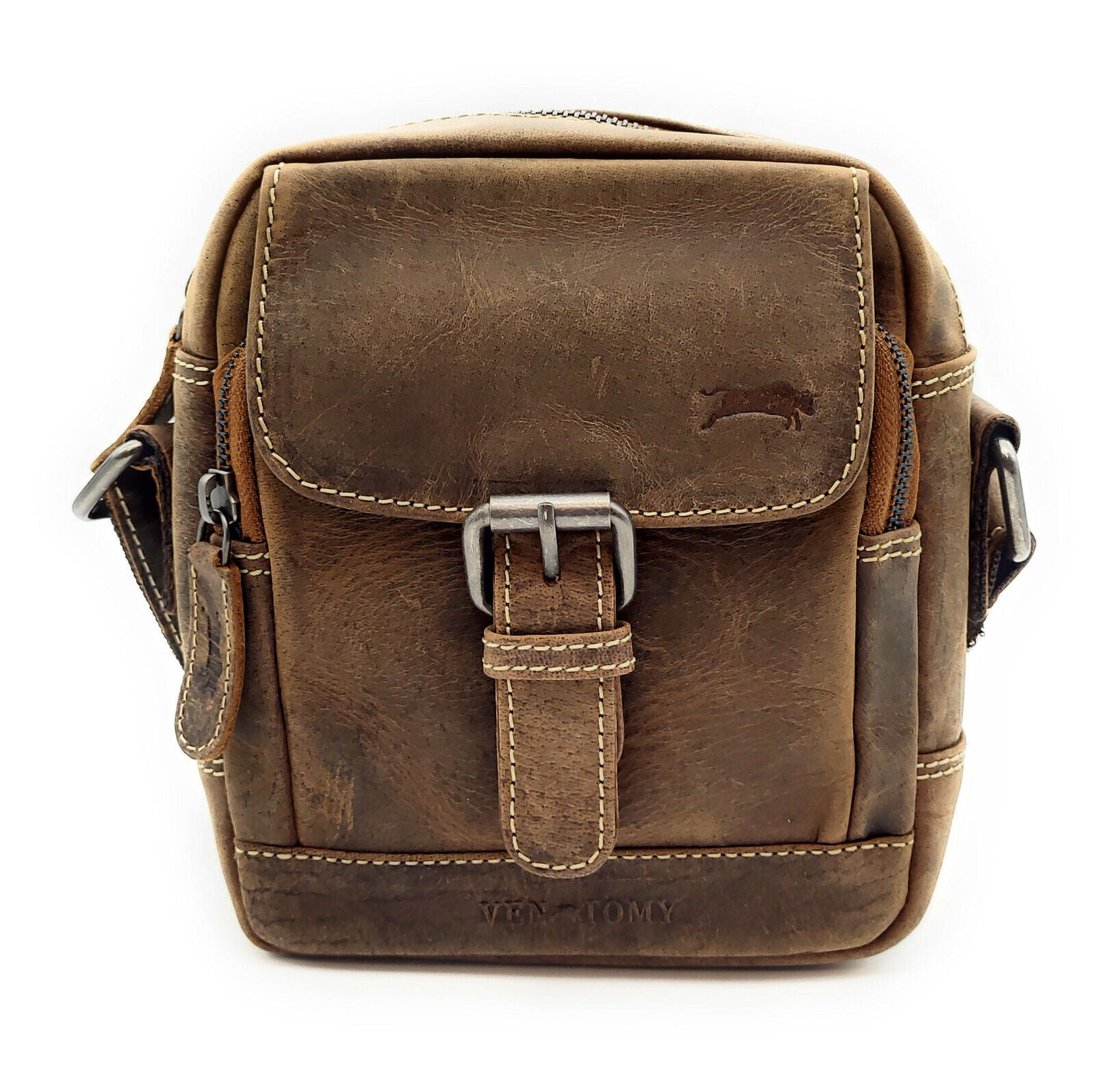 Ven Tomy kleine Umhängetasche Schultertasche Handtasche aus Büffelleder im vintage Look braun