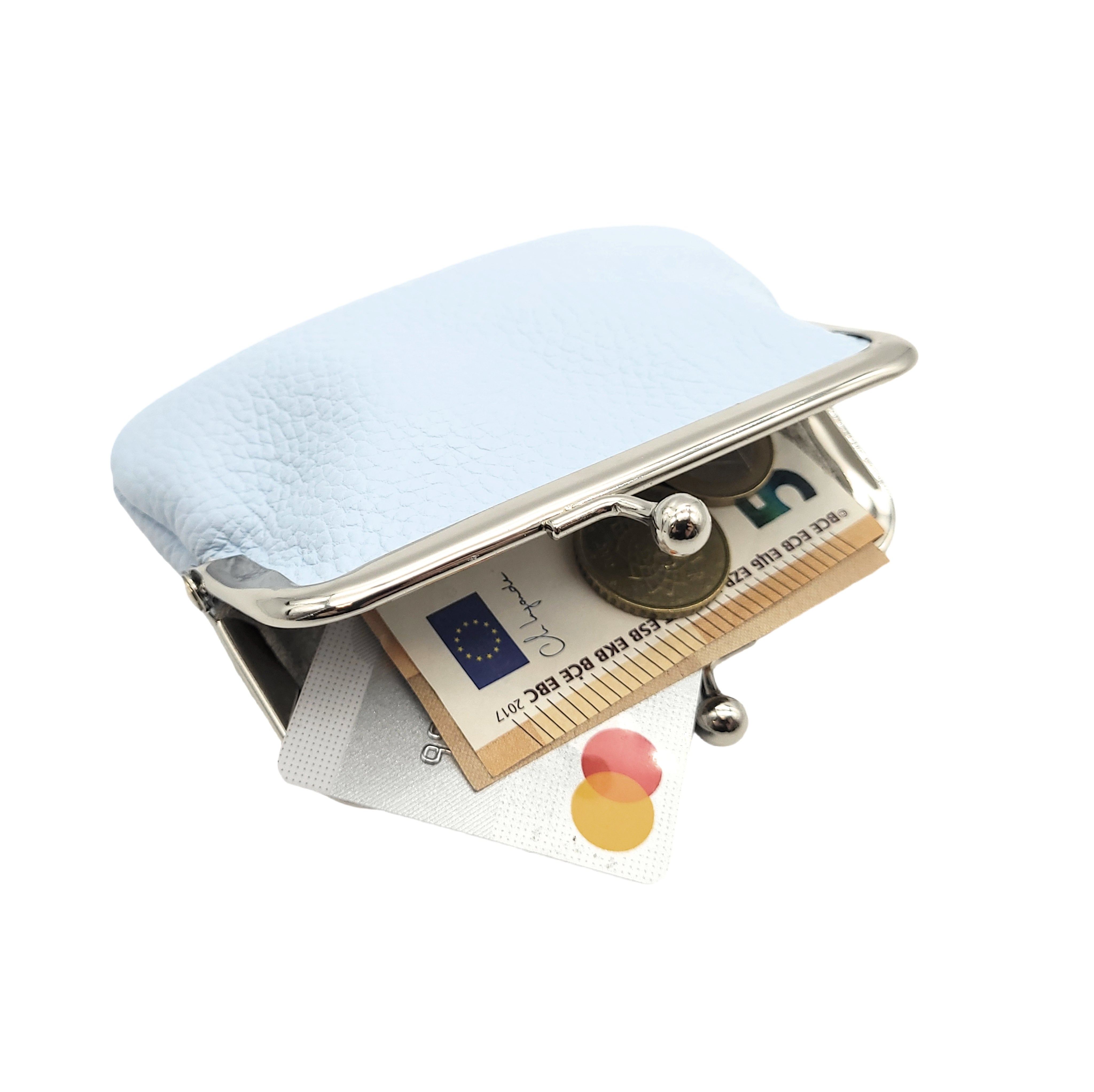 Mini Geldbörse Bügelbörse Rindleder soft-blau – Made in Italy, kompakt & vielseitig