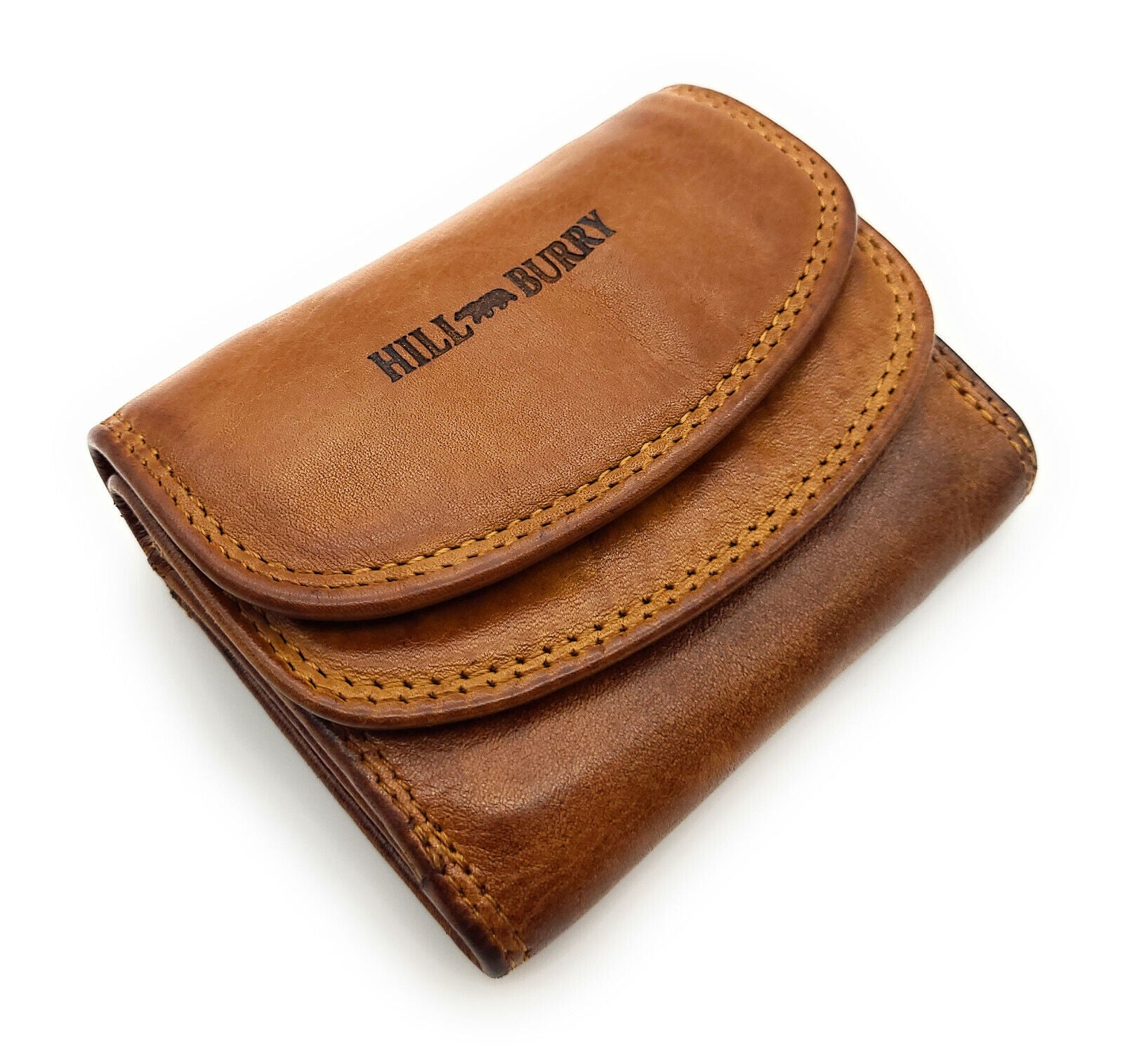 Hill Burry kleine echt Leder Damen Geldbörse Portemonnaie Waschleder RFID Schutz cognac