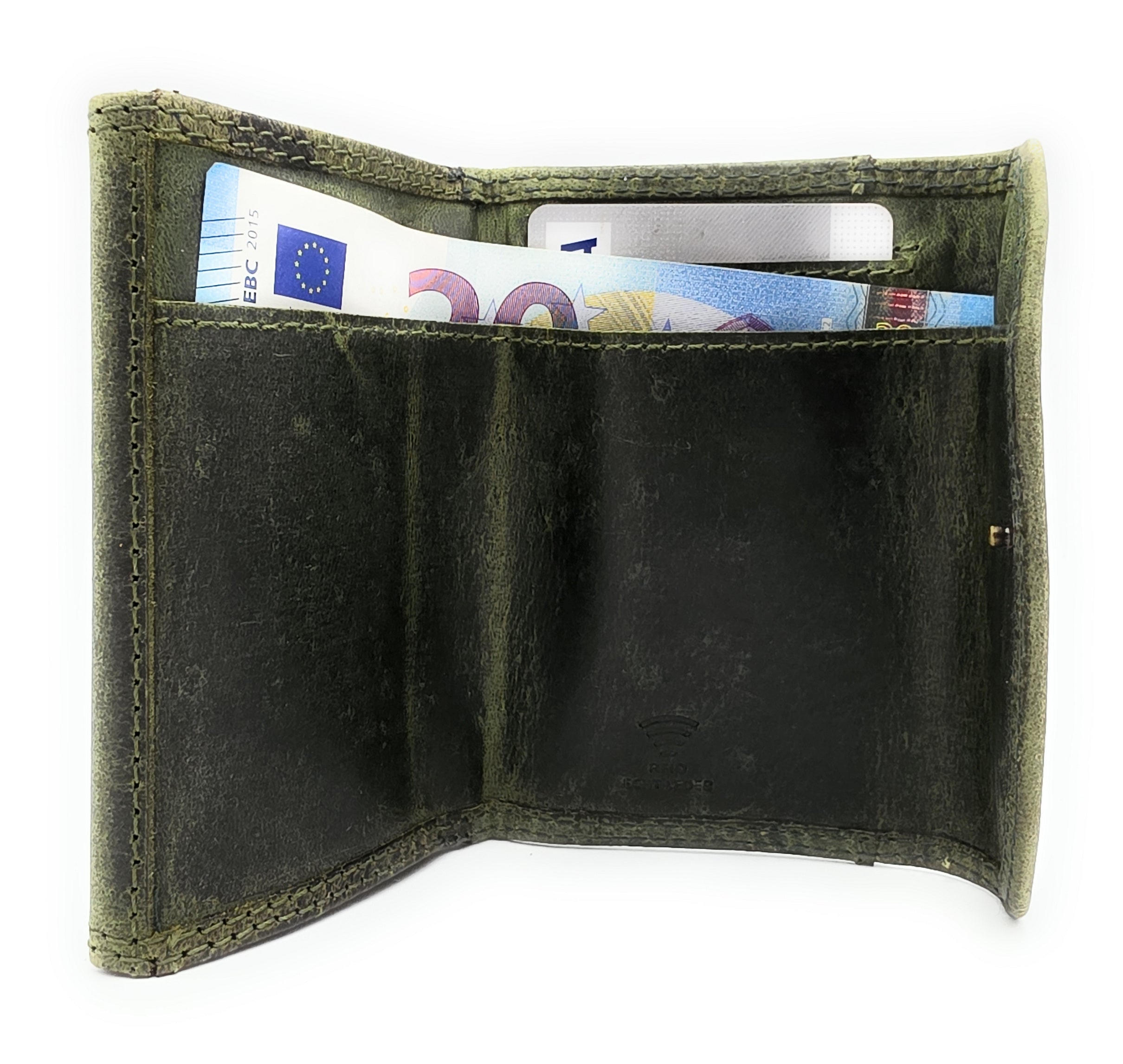 Lemasi echt Leder Mini Geldbörse Portemonnaie Wickelbörse Urlaubsbörse hunter khaki