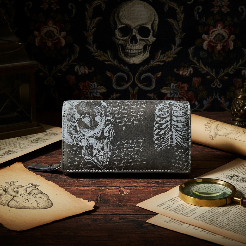 Jockey Club Geldbörse Büffelleder RFID-Schutz Totenkopf Design Grau