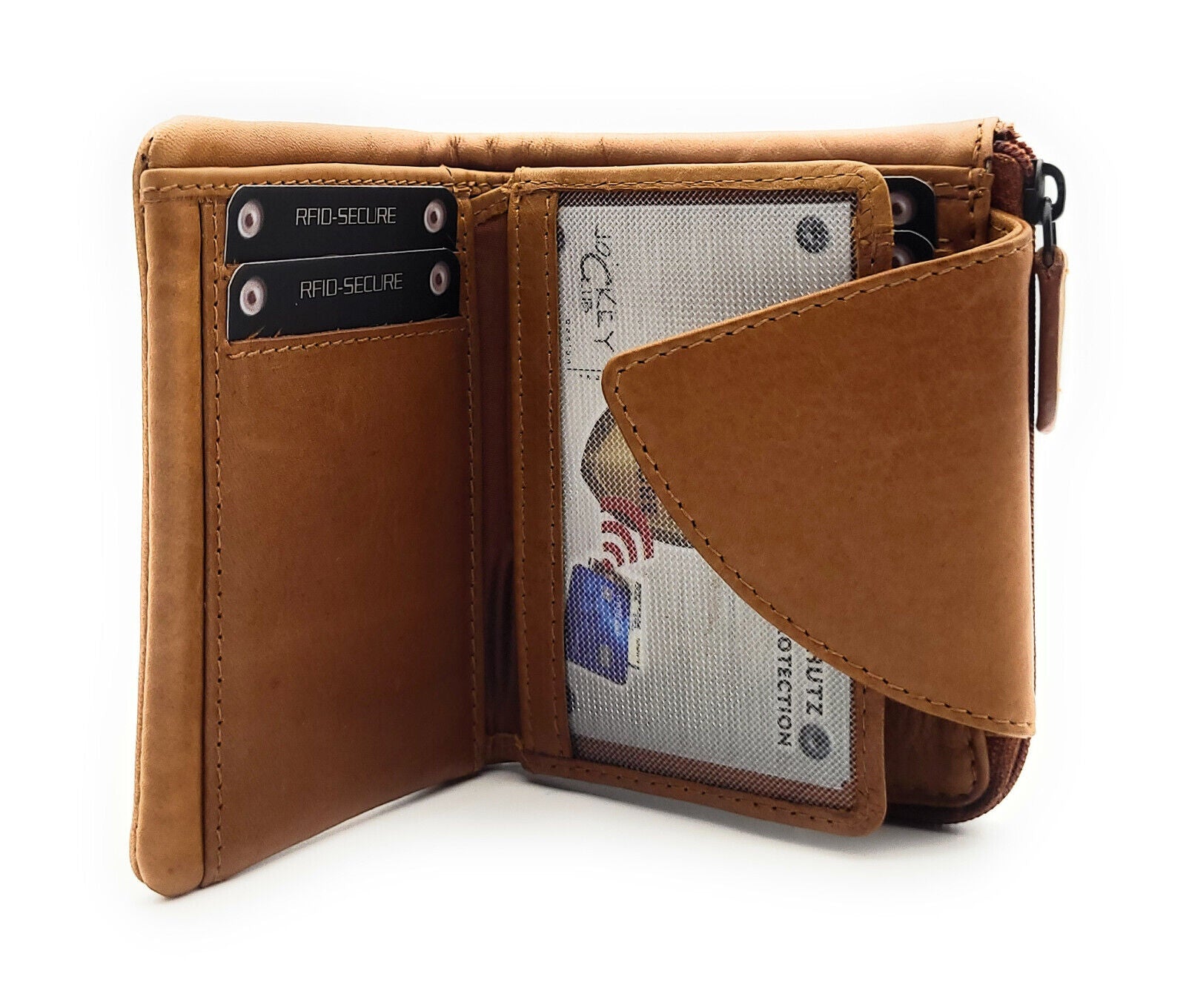 Jockey Club kleine echt Leder Geldbörse Portemonnaie mit RFID Schutz gewachstes Rindleder cognac