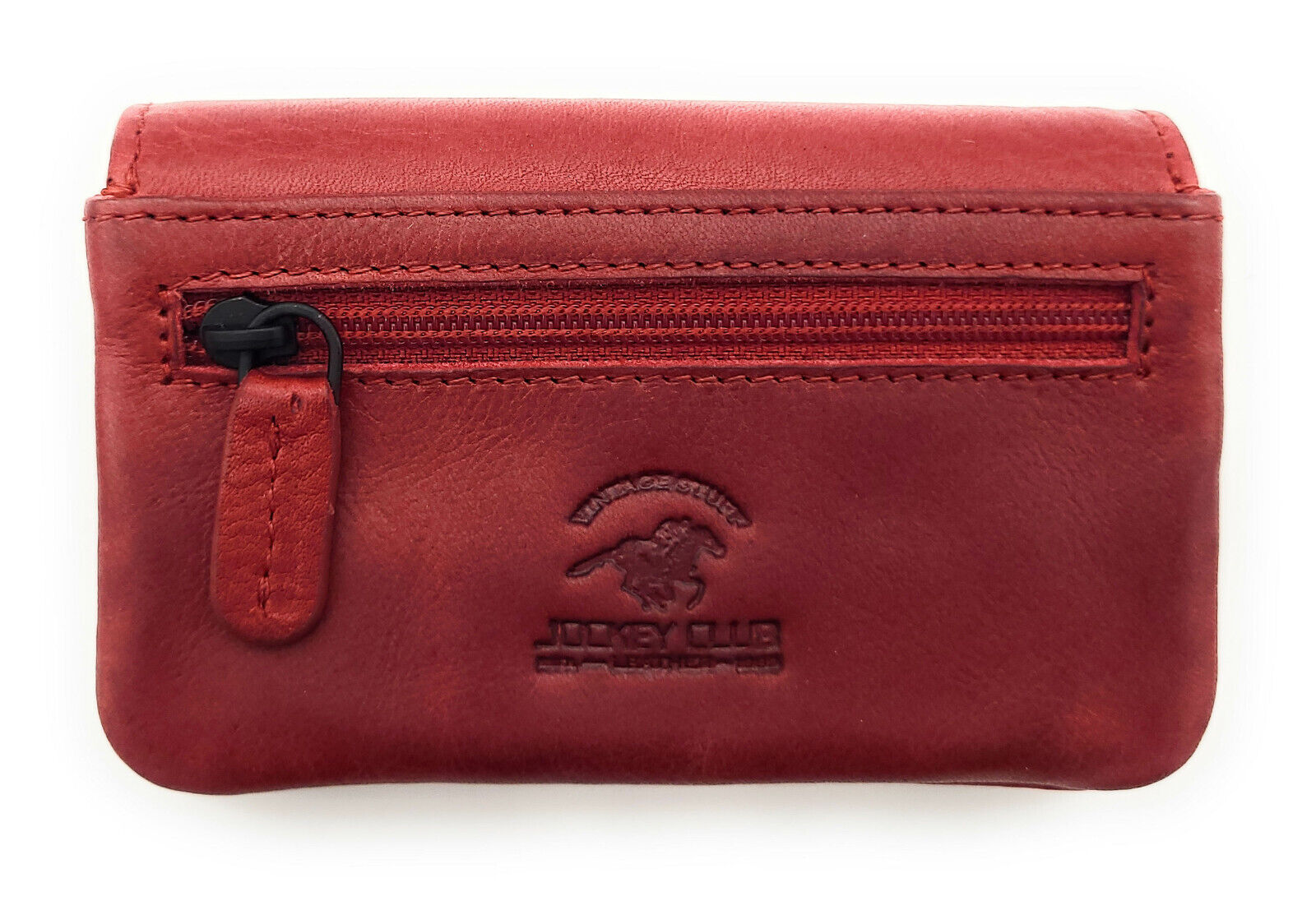 Jockey Club echt Leder Mikro Geldbörse Schlüsseletui gewachstes Rindleder rot