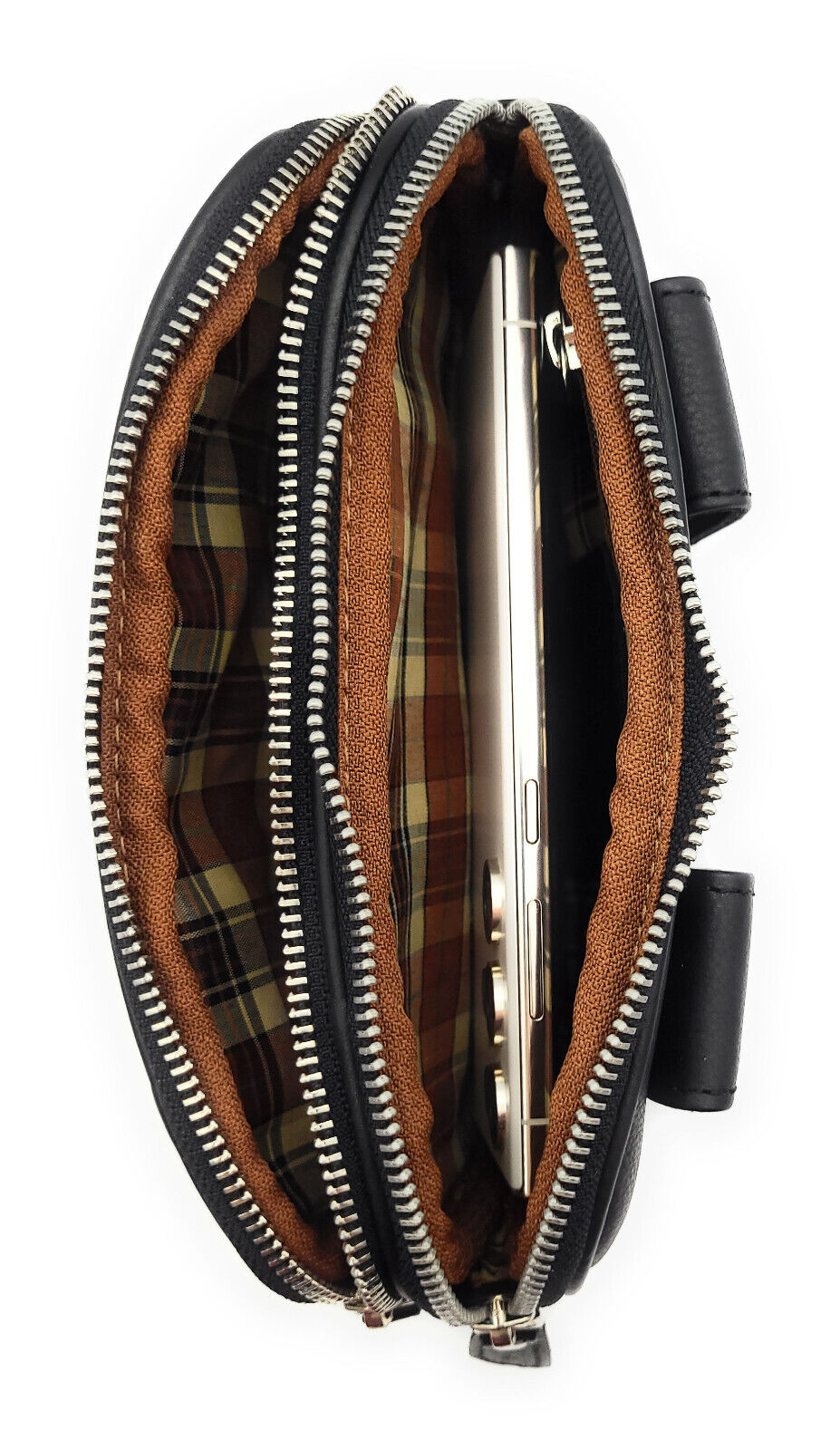 Gürteltasche Leder XXL mit 2 Hauptfächern | Bauchtasche Nappaleder Schwarz | Hüfttasche Echtleder 21cm