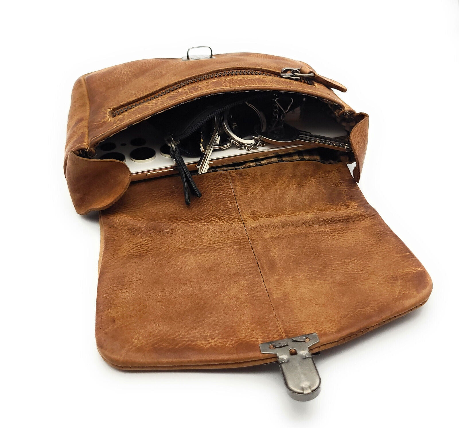 Ven Tomy echt Leder Gürteltasche Bikertasche Hüfttasche Bauchtasche Waschleder braun