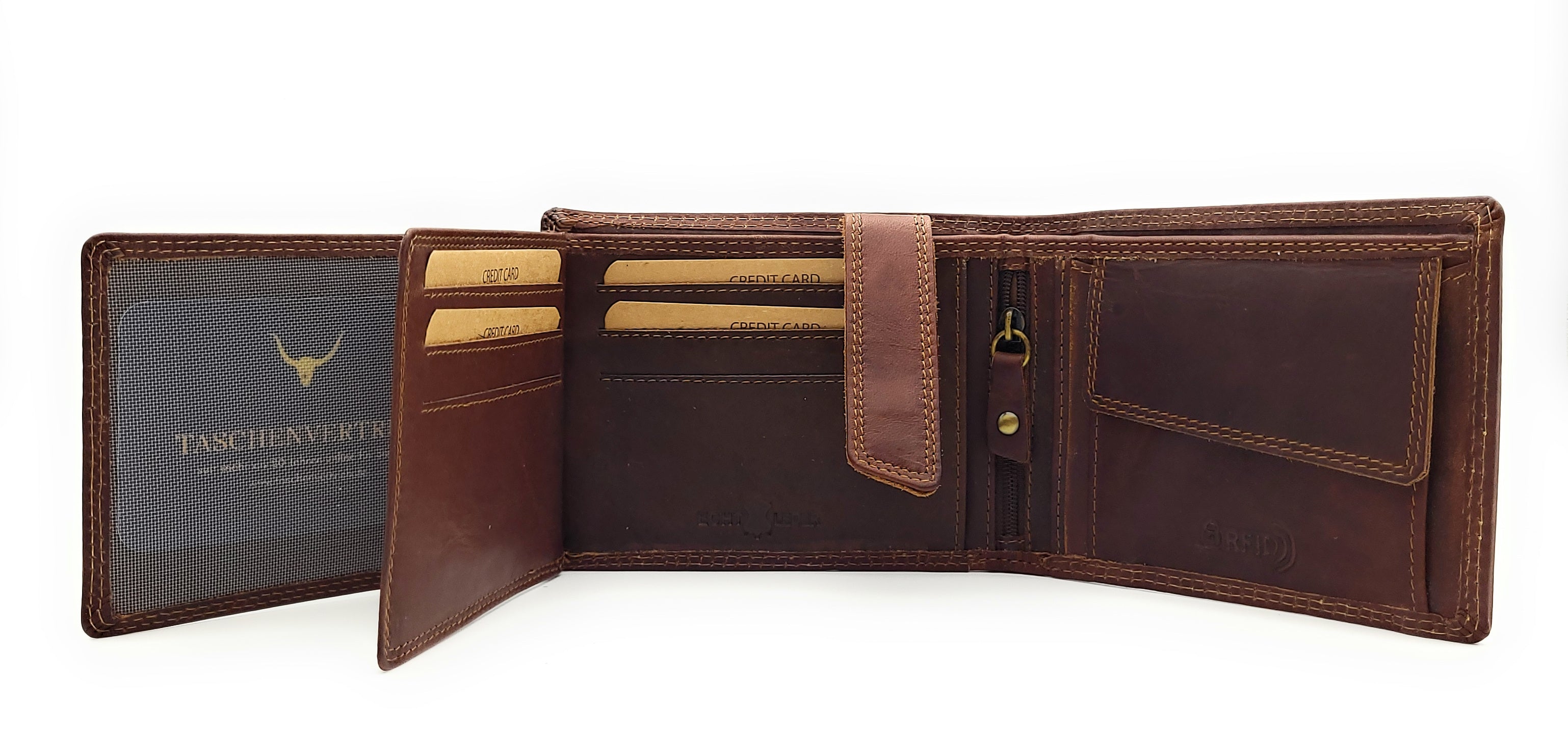 Jockey Club Basic echt Büffel Voll-Leder Geldbörse Portemonnaie Geldbeutel RFID NFC Schutz antik braun