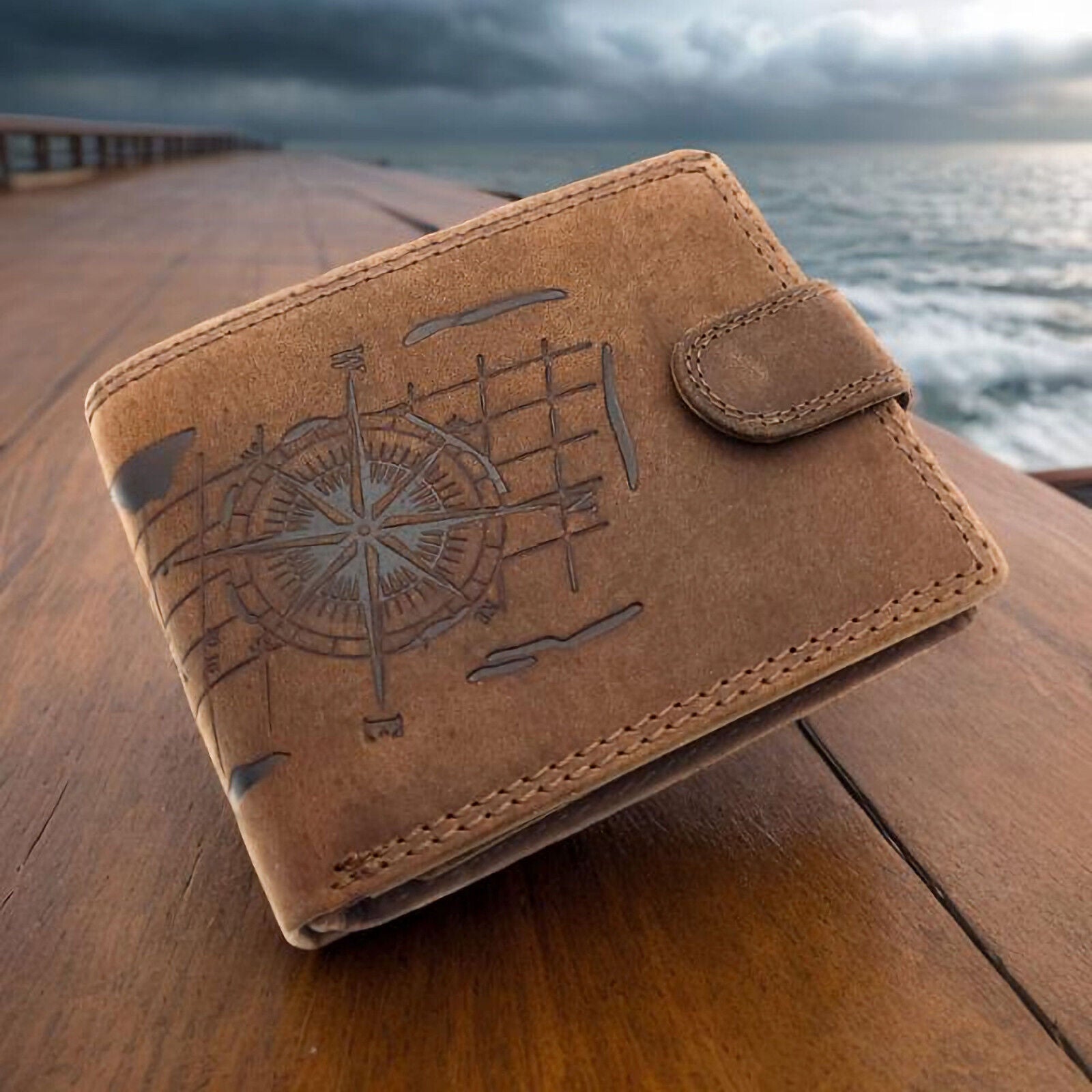 Lemasi Herren Geldbörse Hunterleder Portemonnaie mit maritimem Desig