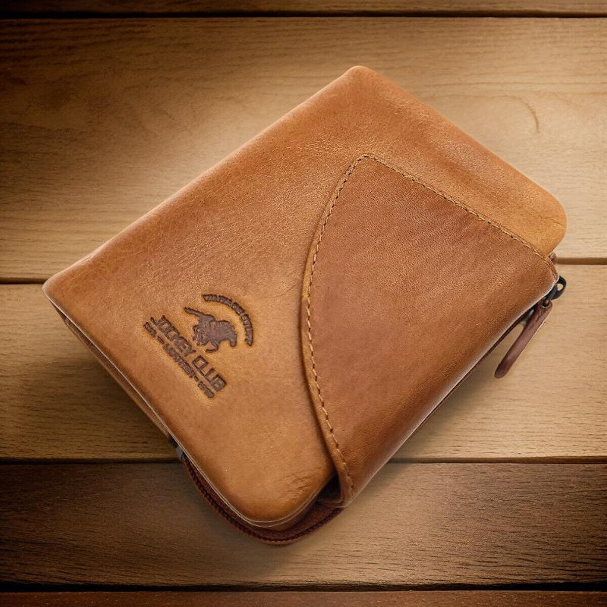 Jockey Club kompakte echt Leder Geldbörse Portemonnaie mit RFID Schutz cognac