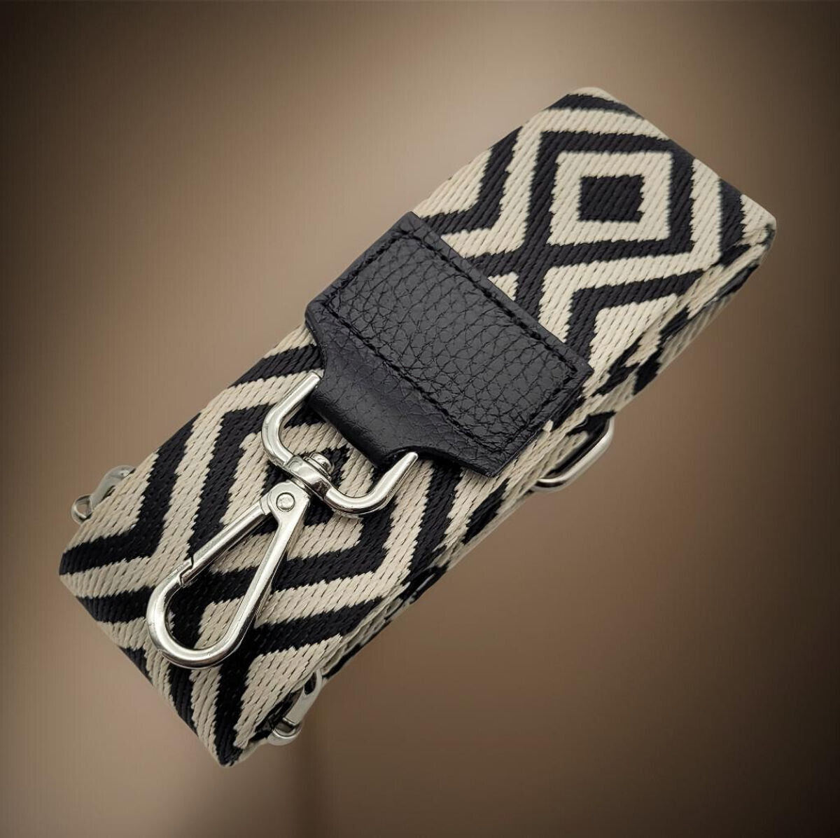 Ersatz Taschengurt Schultergurt Tragegurt Schulterriemen 5cm made in Italy schwarz beige Raute Echtleder Enden