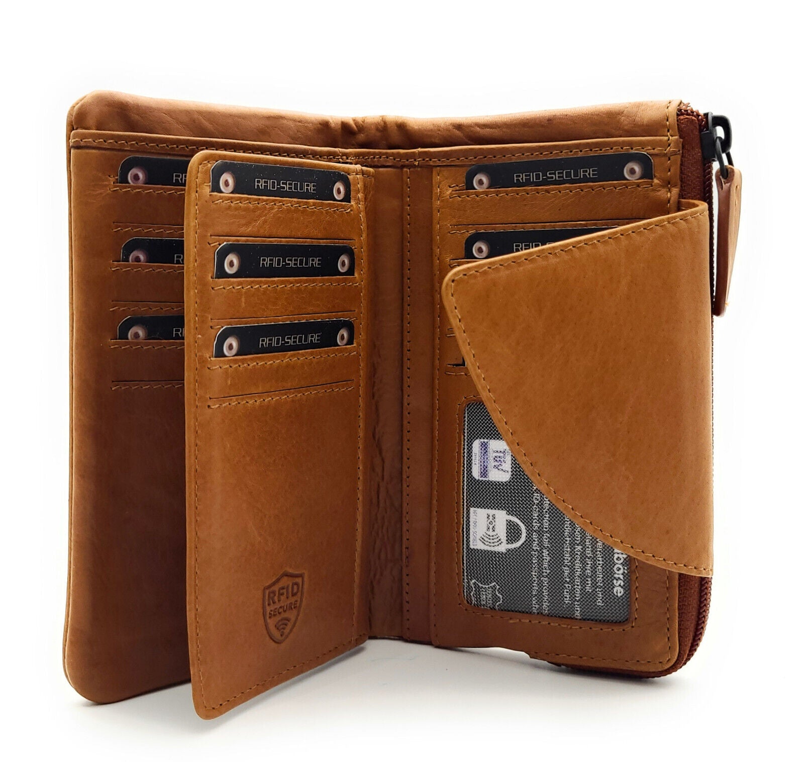 Jockey Club echt Leder Geldbörse Portemonnaie Geldbeutel mit RFID Schutz cognac