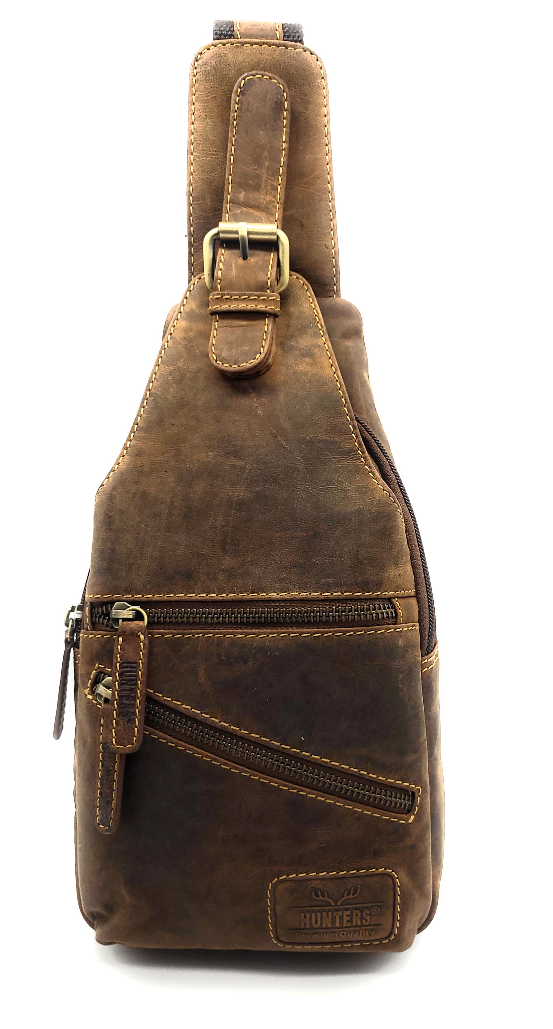 Hunters Leder Crossbag Hunterleder – Umhängetasche Slingbag mit Mehrfachfächern