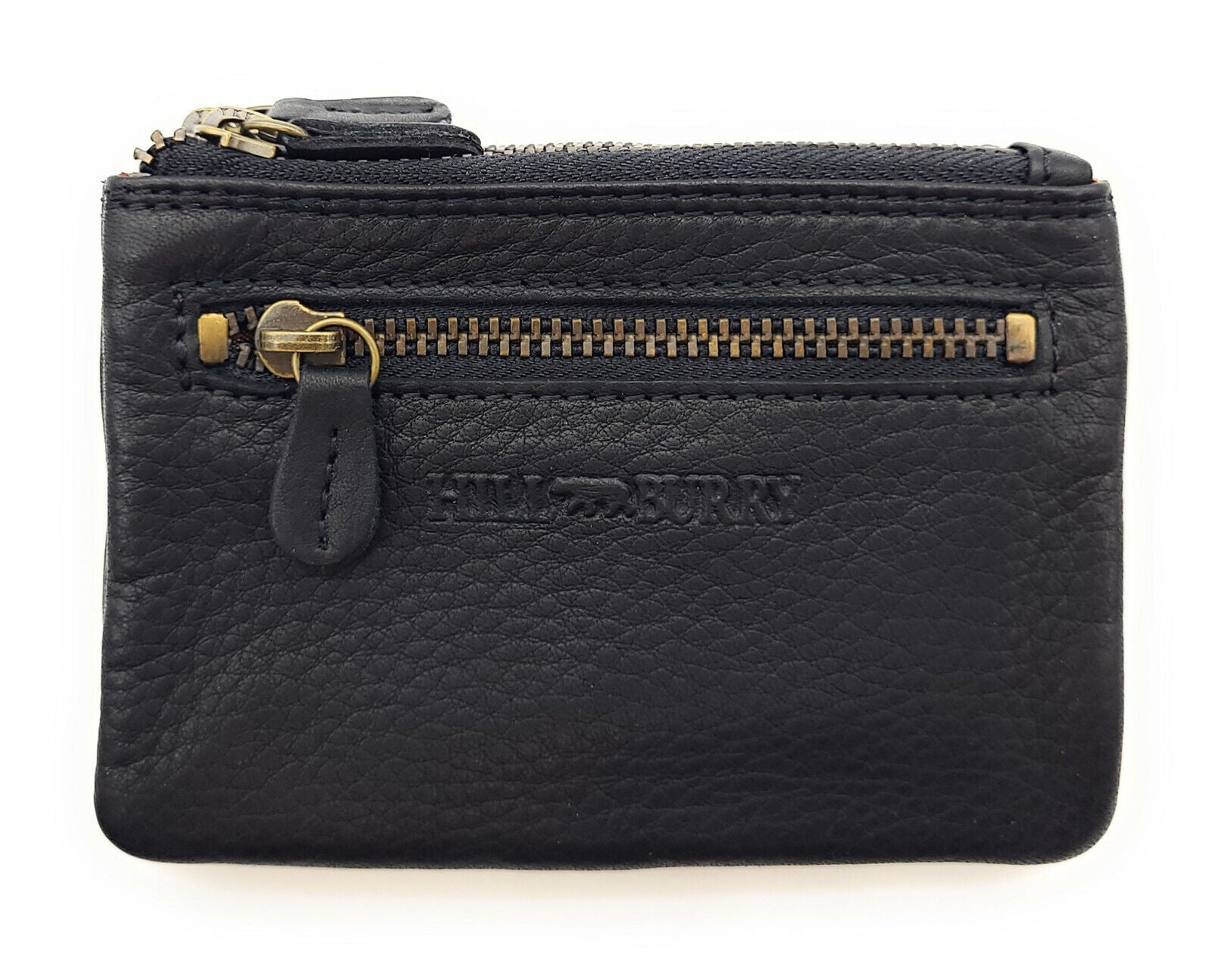 Hill Burry Schlüsseletui "Classic Twin" – Leder Schlüsselmäppchen mit Doppelreißverschluss schwarz