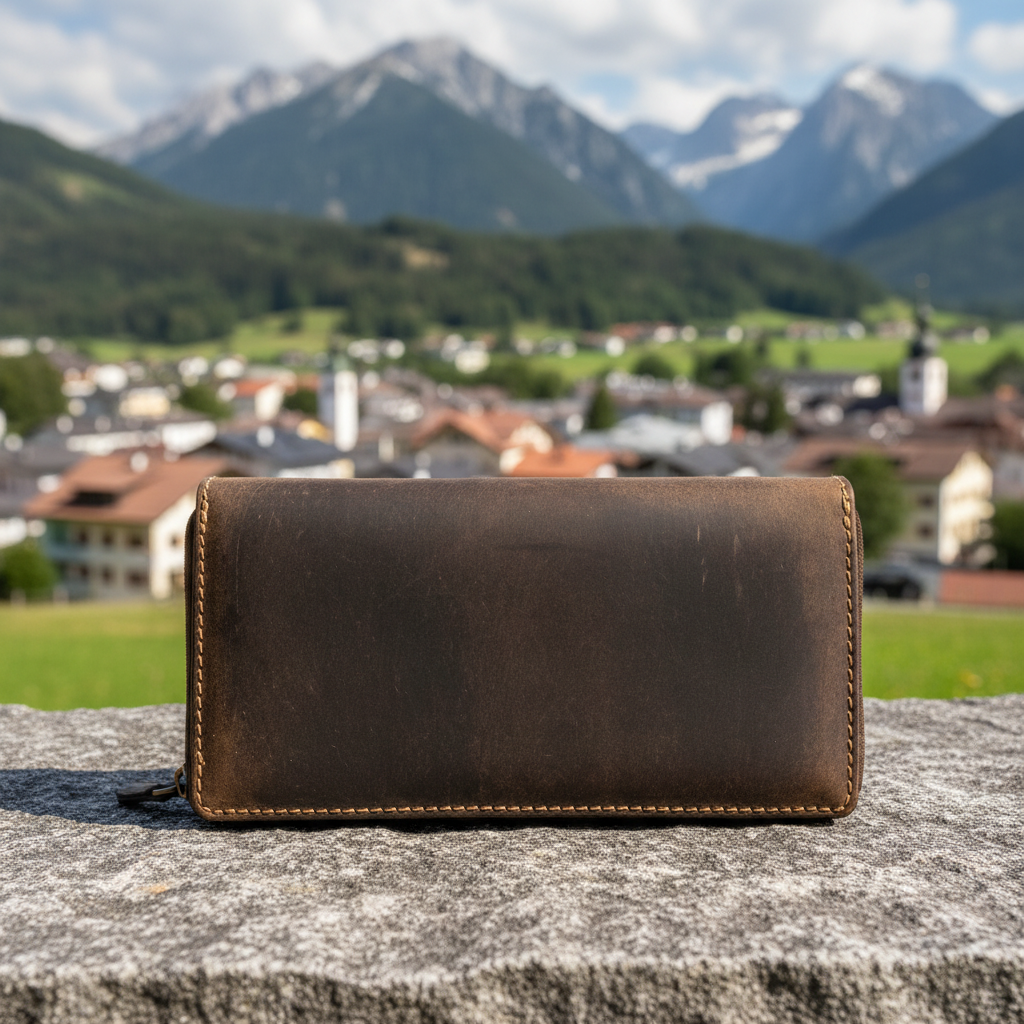 Premium Damen Reißverschluss Geldbörse aus echtem Büffelleder mit RFID-Schutz - Vintage Leder Portemonnaie mit 12 Kartenfächern - Handgefertigt