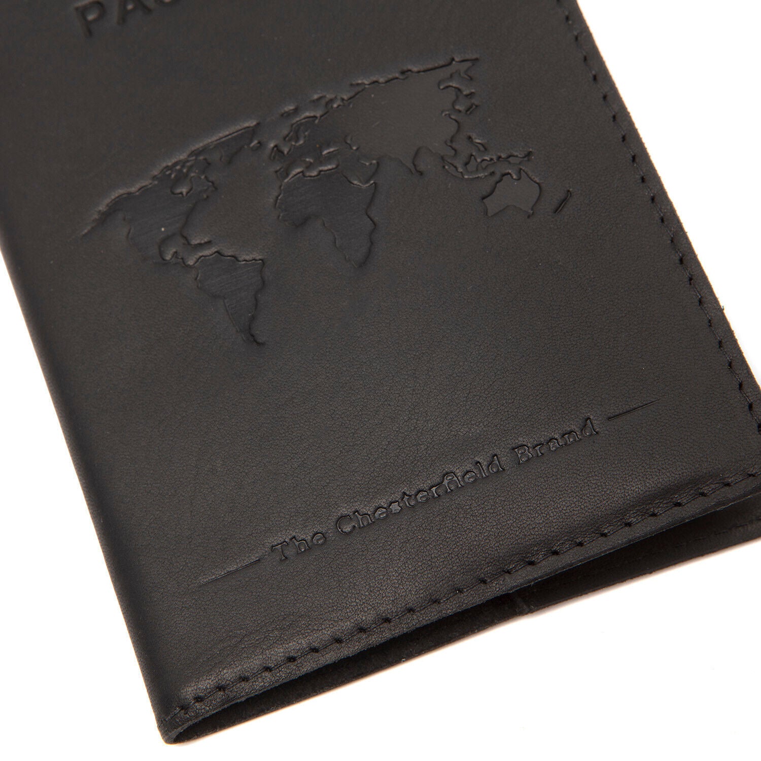 The Chesterfield Brand Passport Cover – Hochwertiges Reisepass-Etui aus 100% Rindsleder mit Weltkarten-Design schwarz
