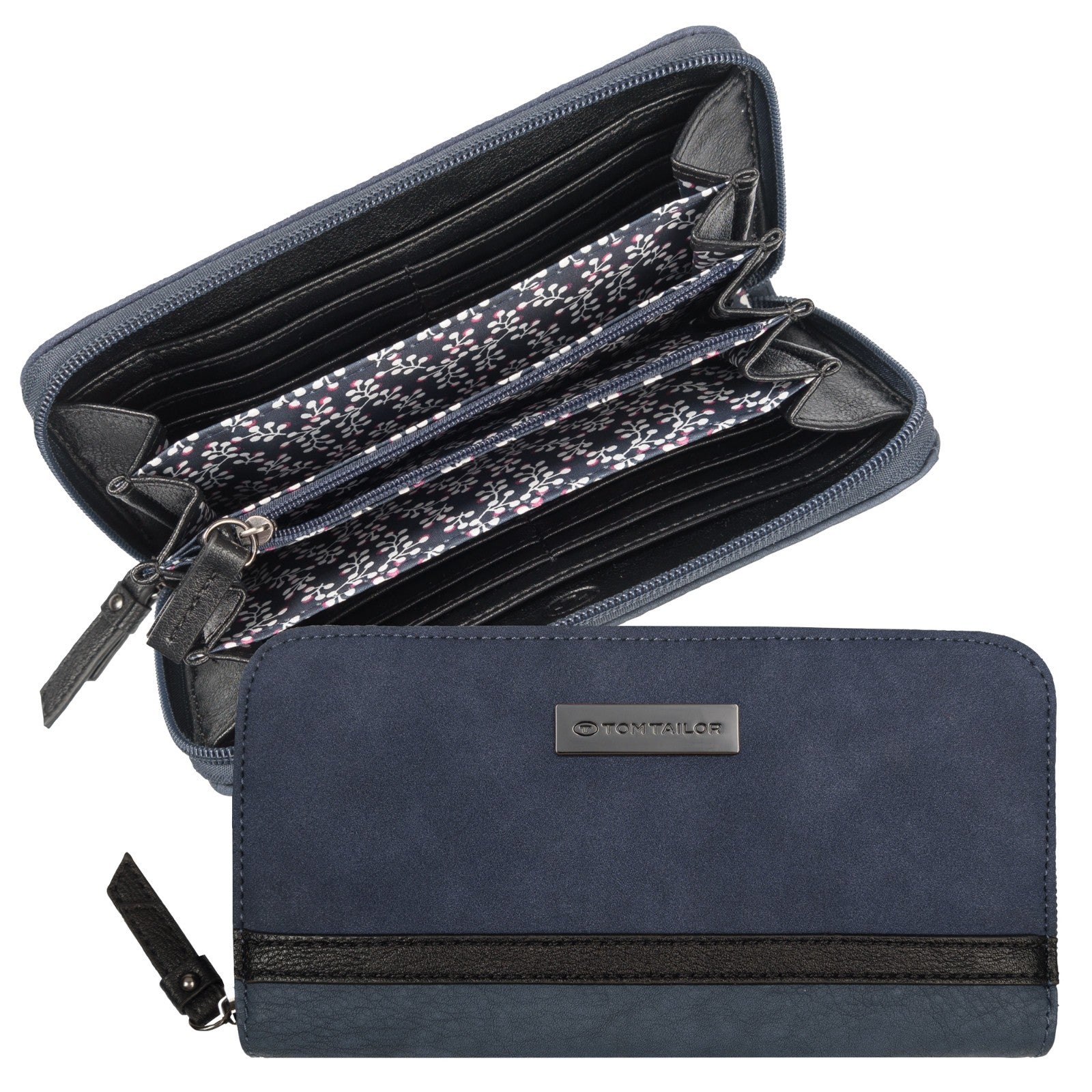 Tom Tailor Damen Geldbörse Elin – Long Zip Wallet mit 12 Kartenfächern, florales Innenfutter – 20x2,5x10,5 cm – UVP 45,99 € blau