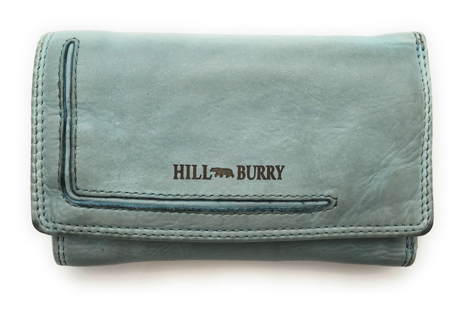 Hill Burry echt Leder Damen Geldbörse Portemonnaie mit RFID Schutz gewaschenes Rindleder hellblau