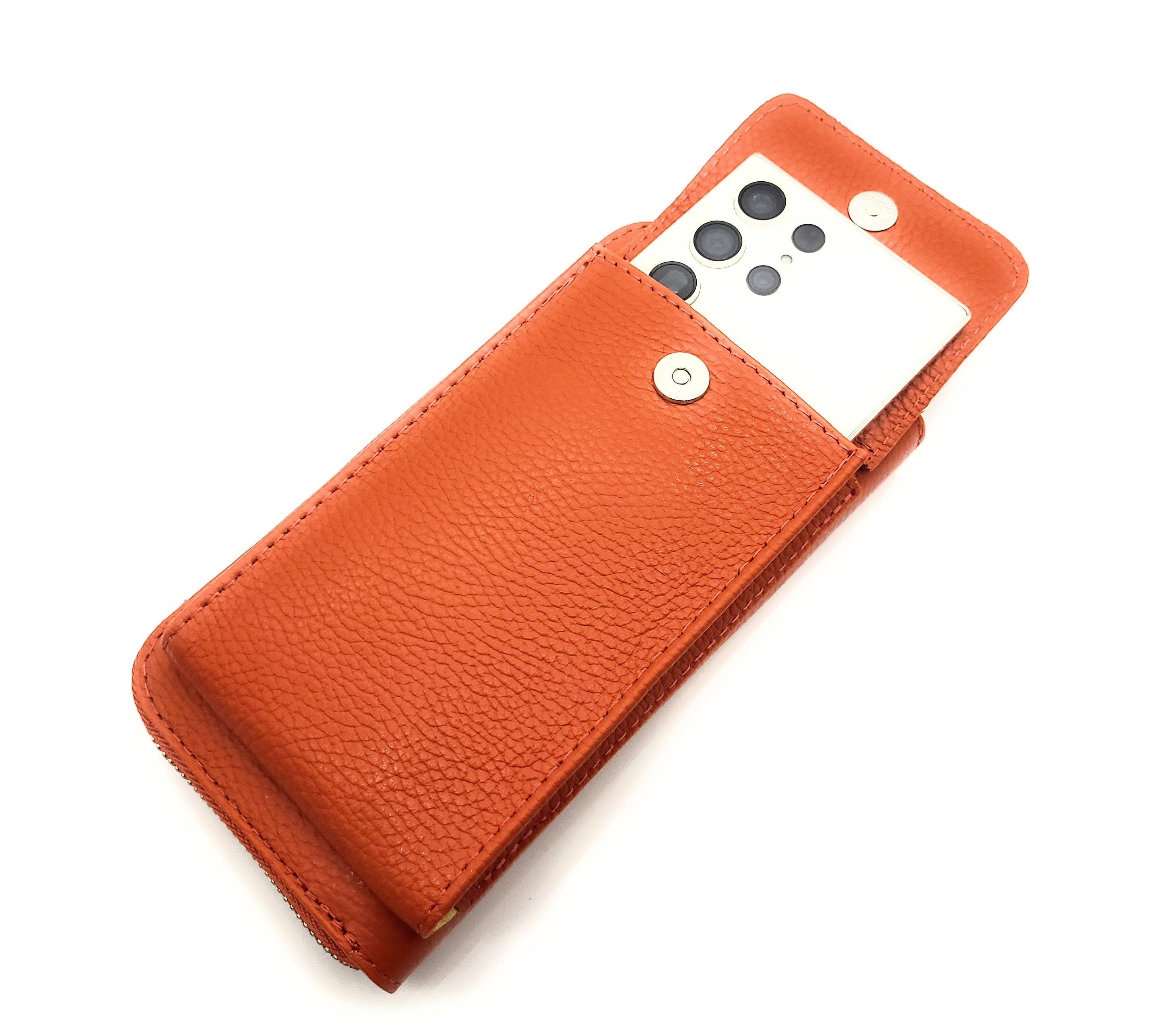 Leder Handytasche mit Geldbörse | Smartphone Umhängetasche Made in Italy amber orange