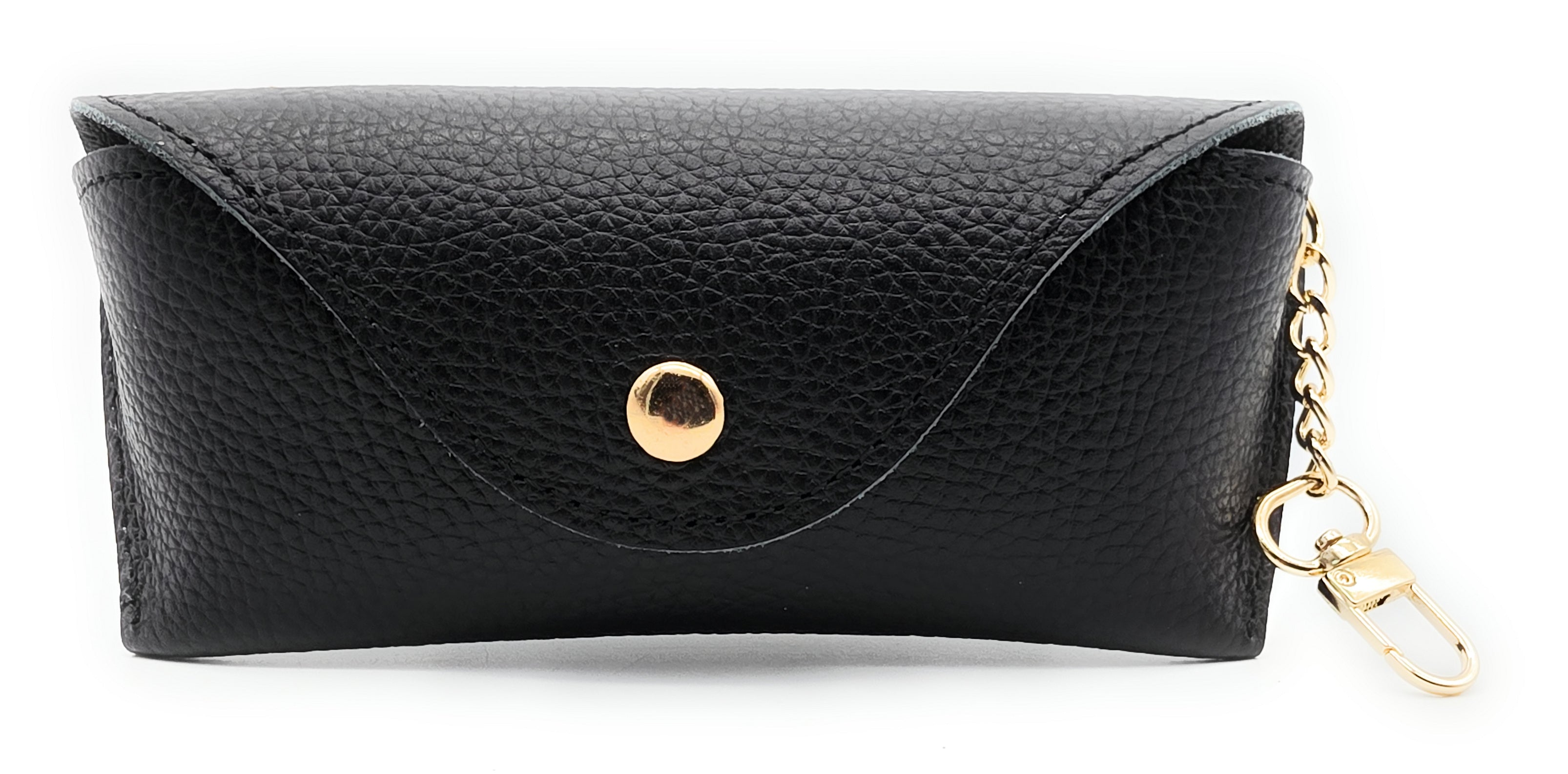 Brillenetui aus echtem Leder mit Magnetverschluss und Karabinerkette – Made in Italy schwarz