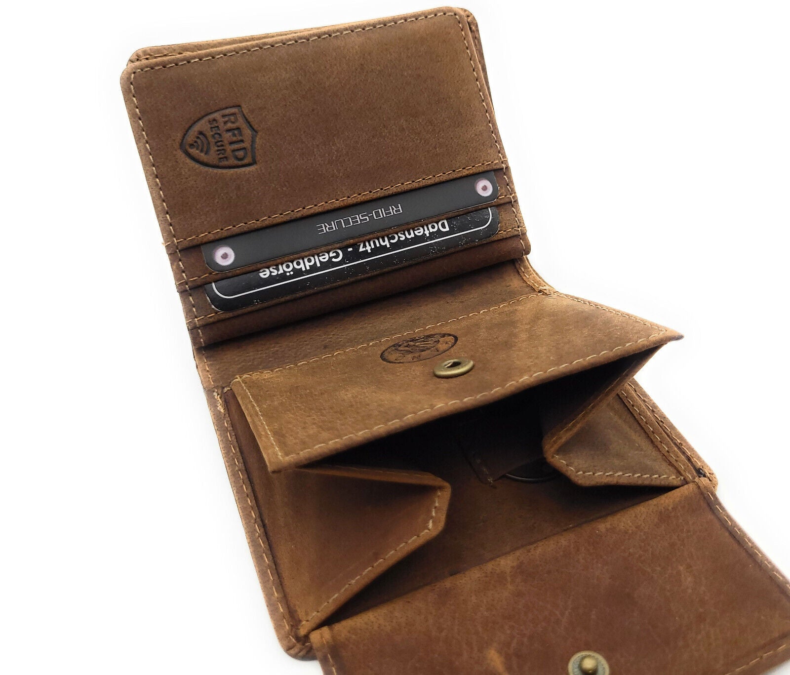 Jockey Club echt Leder Mini Geldbörse Portemonnaie mit RFID NFC Schutz Husky vintage braun
