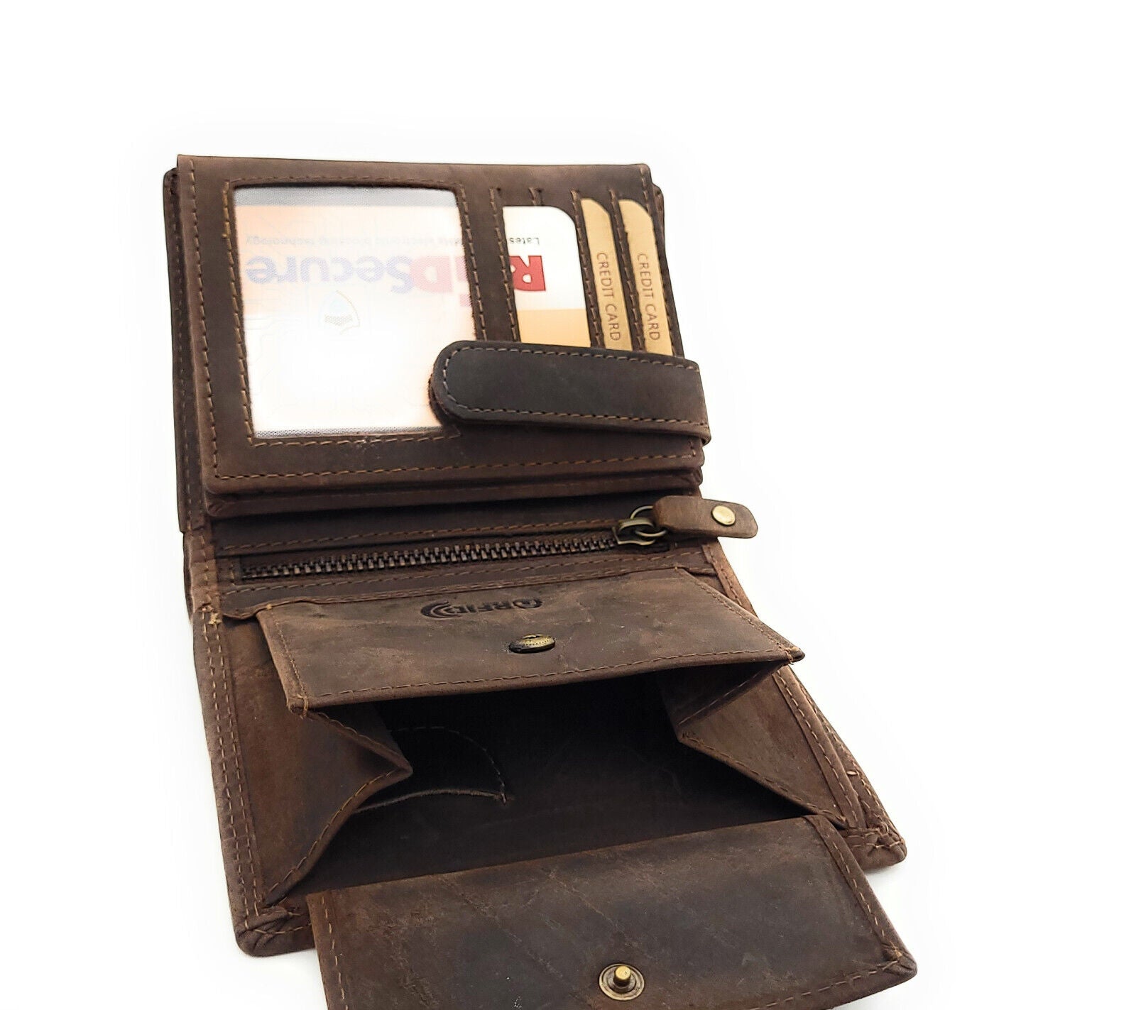 Jockey Club Basic echt Büffel Voll-Leder Geldbörse Portemonnaie Geldbeutel mit RFID NFC Schutz dunkelbraun