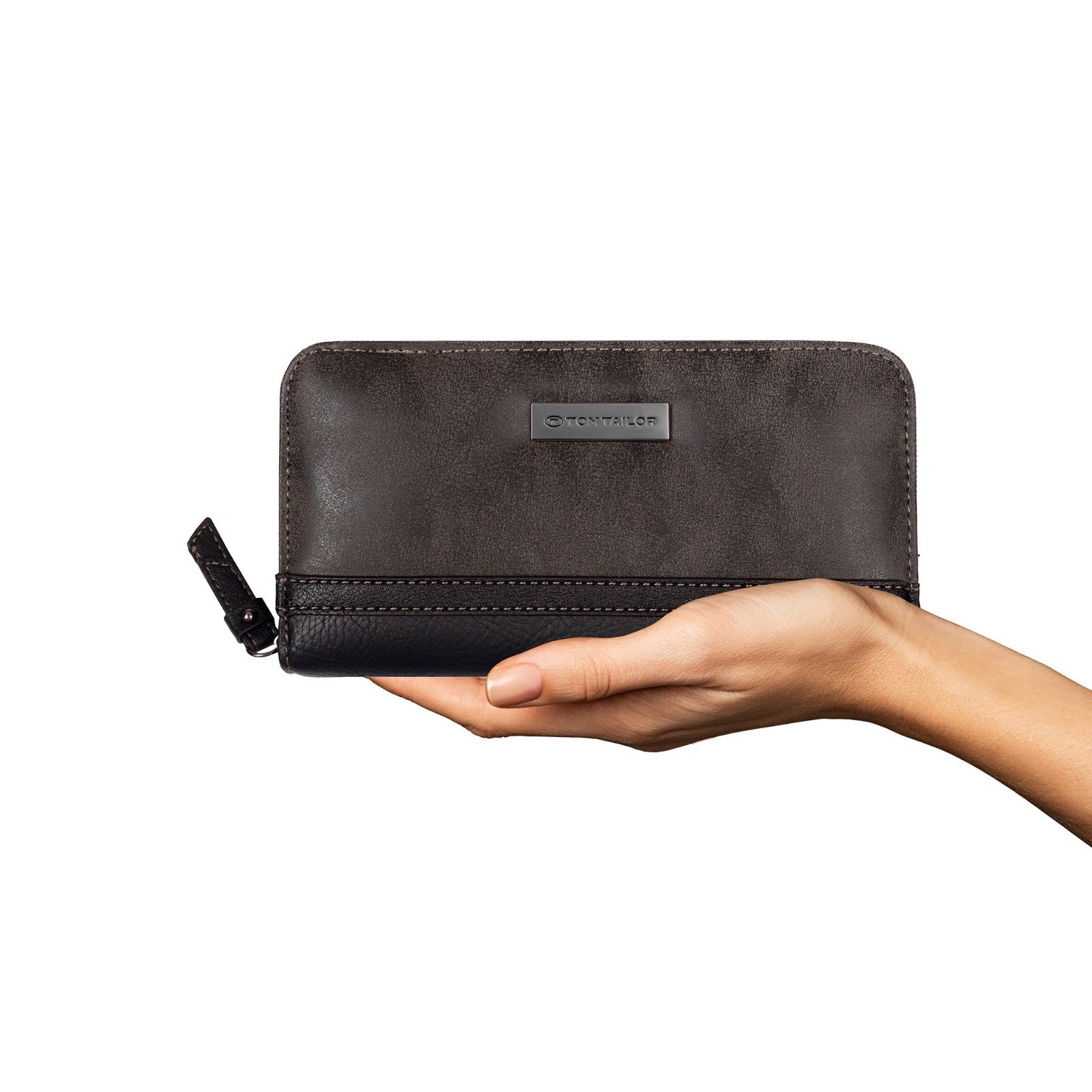 Tom Tailor Damen Geldbörse Elin – Long Zip Wallet mit 12 Kartenfächern, florales Innenfutter – 20x2,5x10,5 cm – UVP 45,99 € schwarz grau