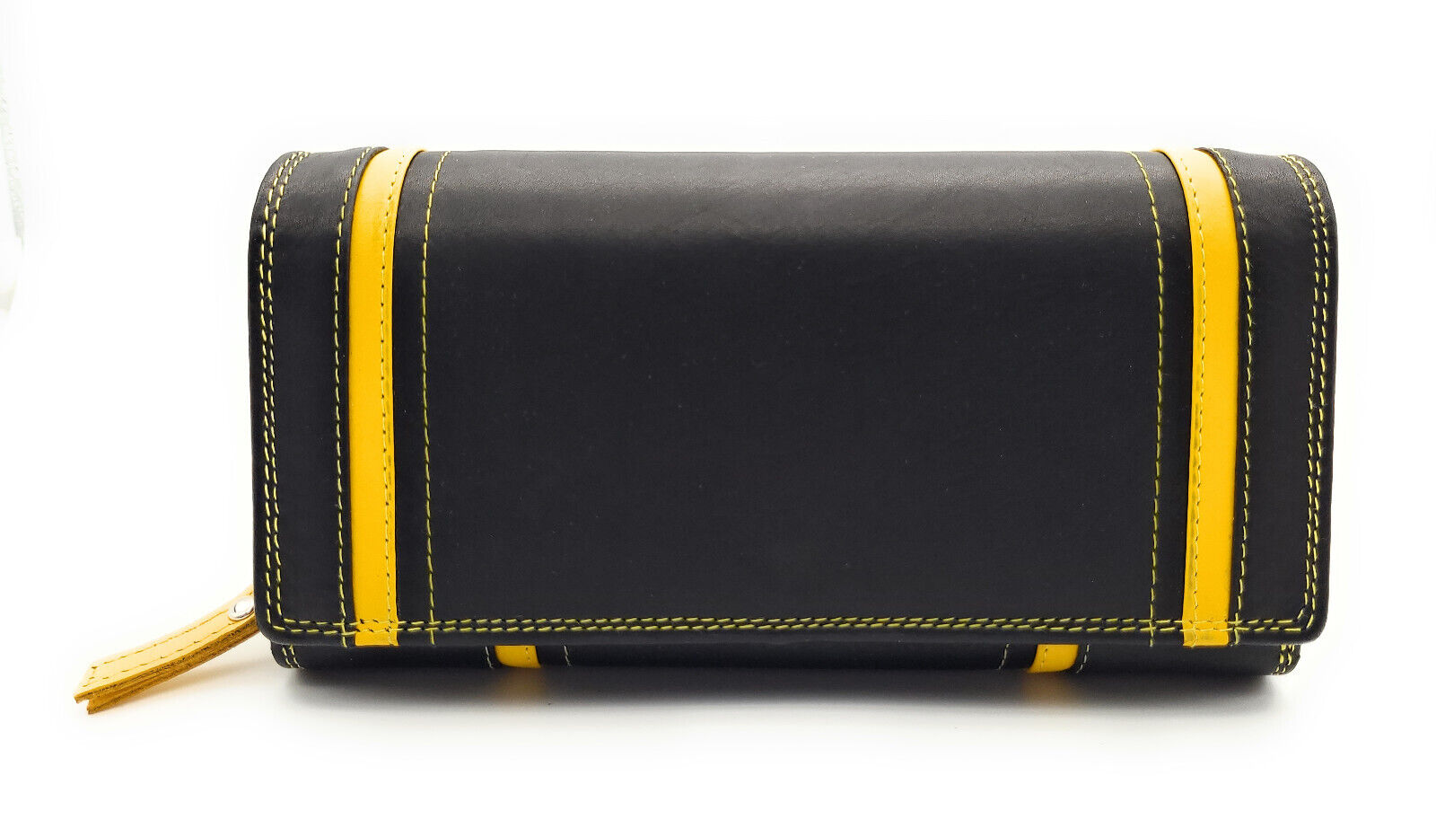 Jockey Club XL echt Leder Damen Geldbörse Portemonnaie 16 Kartenfächer mit RFID Schutz Fach für Smartphones schwarz gelb