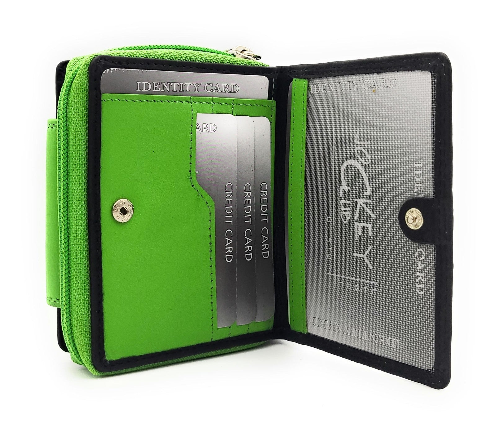 Jockey Club echt Leder Damen Geldbörse Portemonnaie mit RFID Schutz schwarz grün