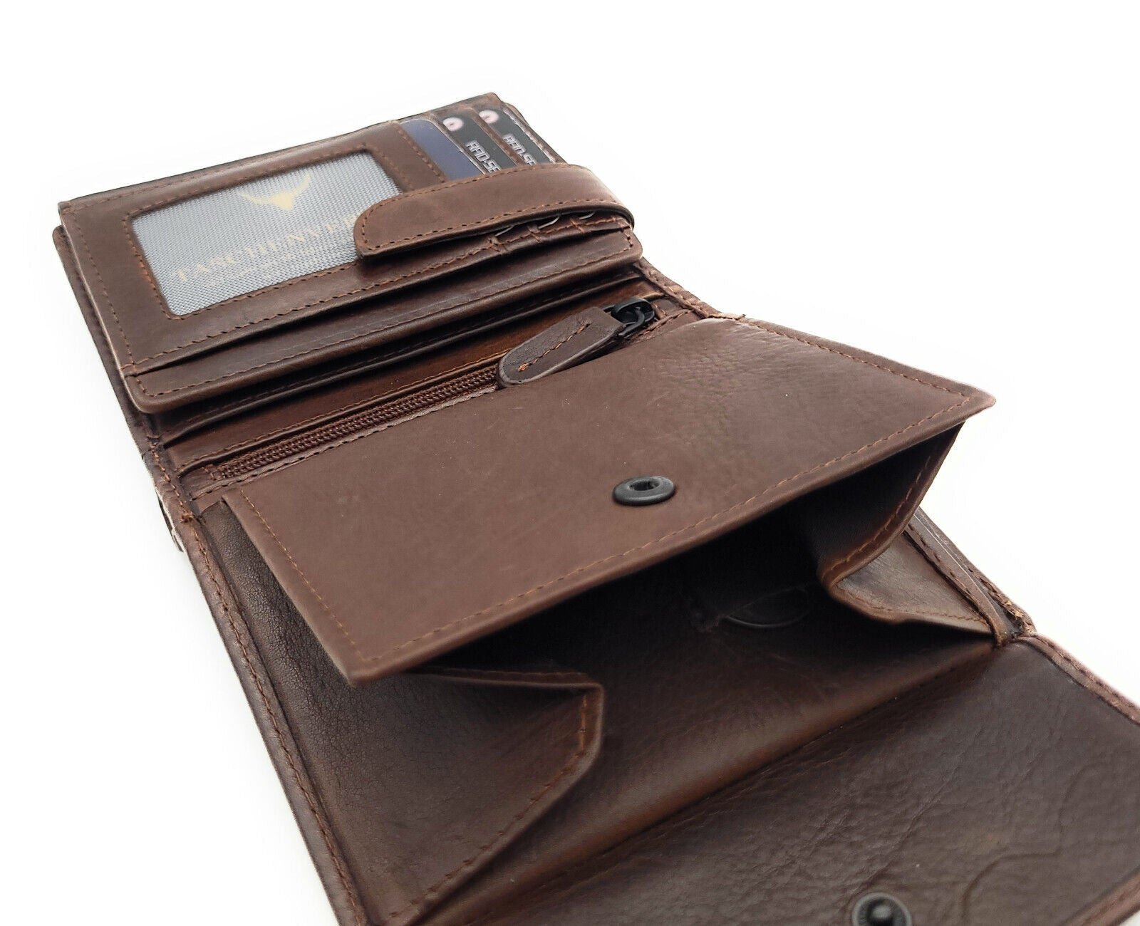 Jockey Club klassische echt Leder Geldbörse Portemonnaie mit RFID Schutz gewachstes Rindleder braun