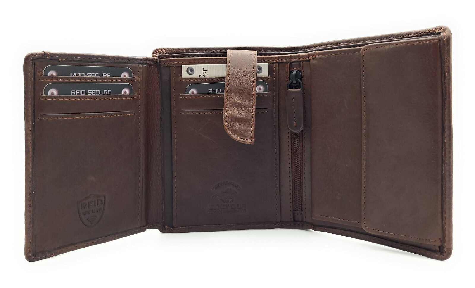 Jockey Club klassische echt Leder Geldbörse Portemonnaie mit RFID Schutz gewachstes Rindleder braun