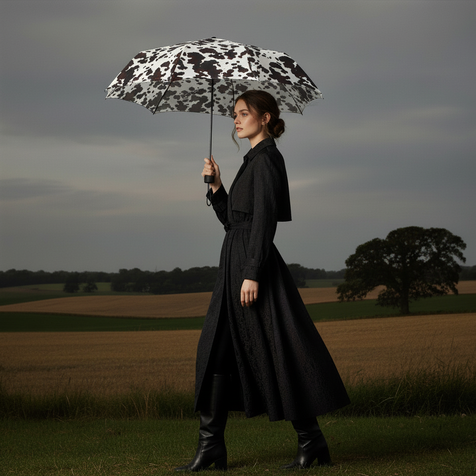 Regenschirm Taschenschirm Kuh-Print · Ø 93 cm · 8-teiliges Gestell · 287 g · manuelle Öffnung braun weiß