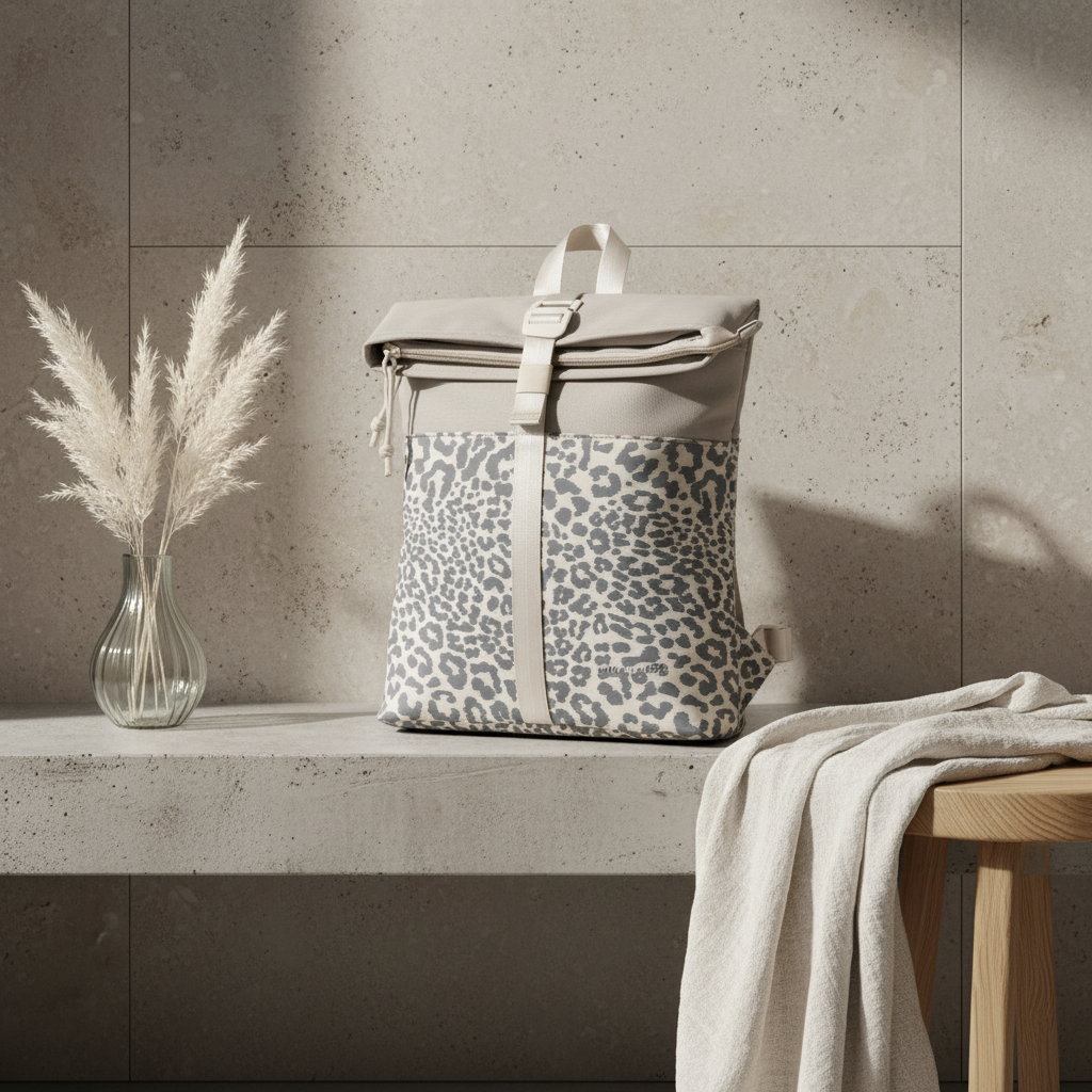 New Rebels Urban Roll Up Rolltop City Rucksack Los Angeles wasserabweisend Leopard beige