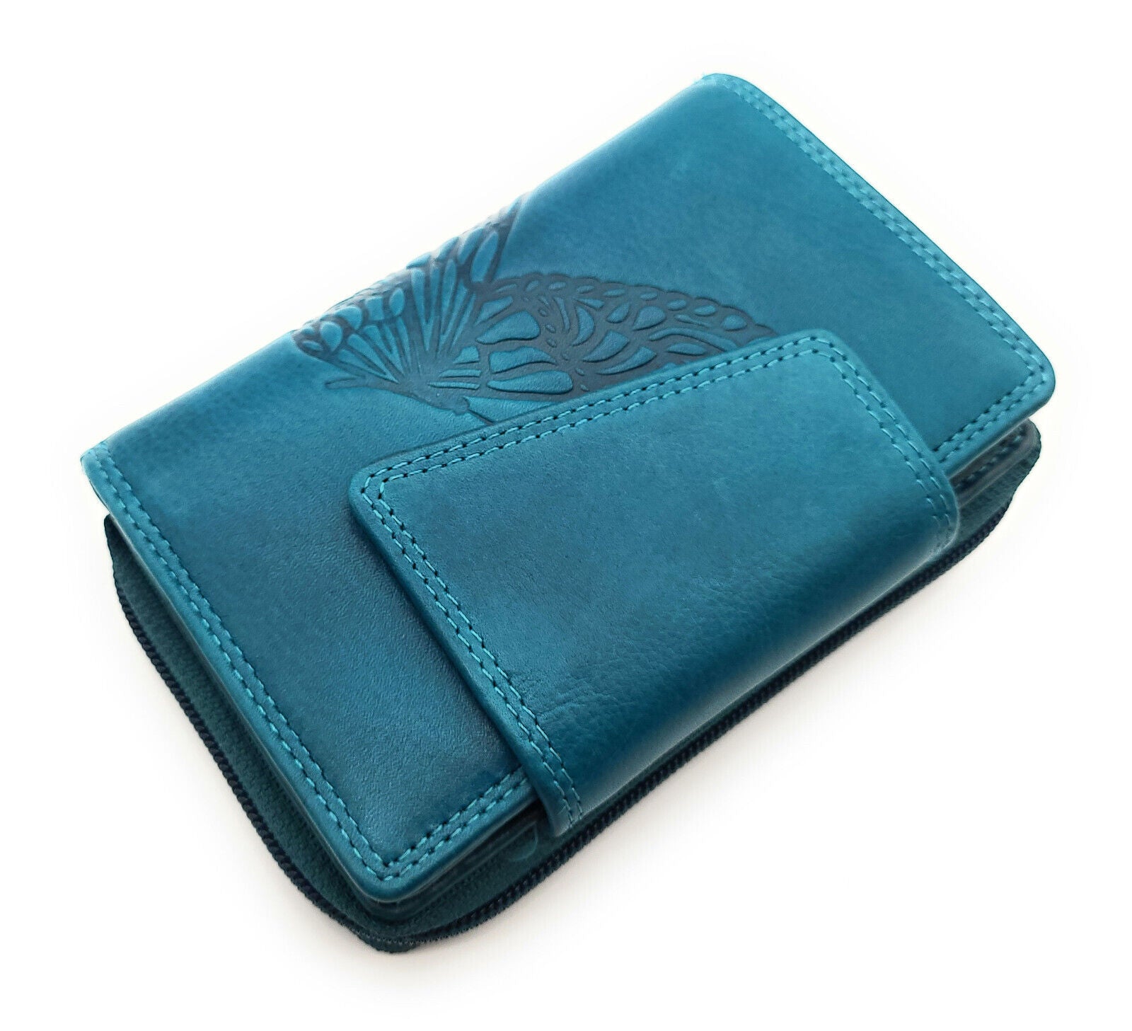 Jockey Club echt Leder Geldbörse Portemonnaie Geldbeutel Schmetterling mit RFID Schutz petrol blau