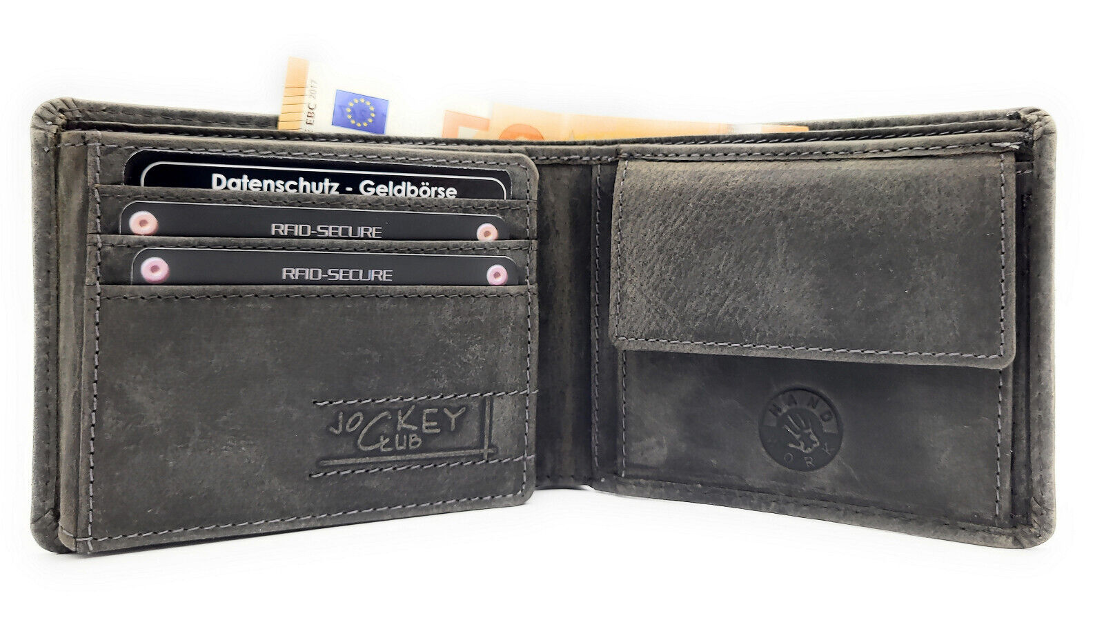 Jockey Club echt Leder Biker Geldbörse Portemonnaie 3D Totenkopf mit RFID Schutz grau