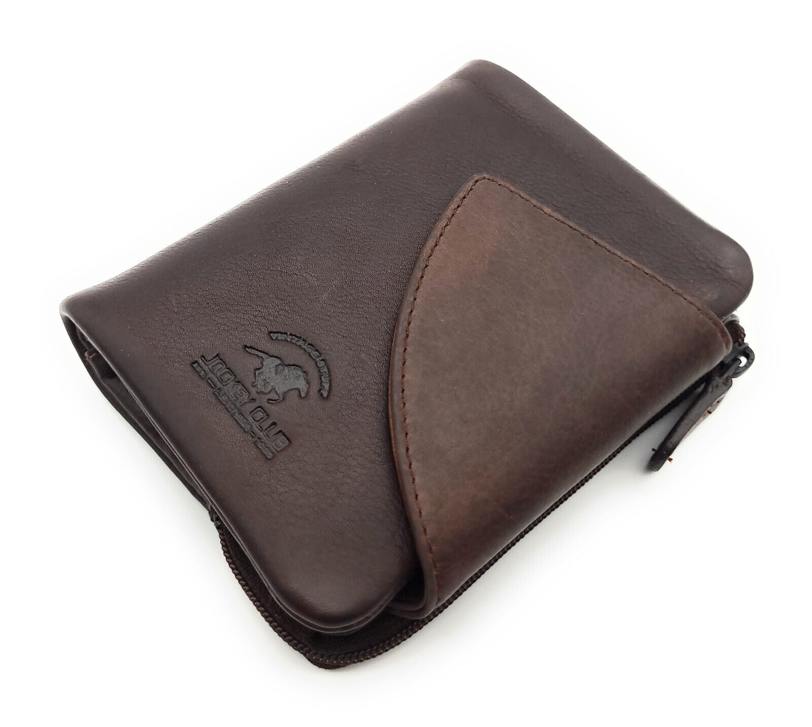 Jockey Club kompakte echt Leder Geldbörse Portemonnaie mit RFID Schutz braun