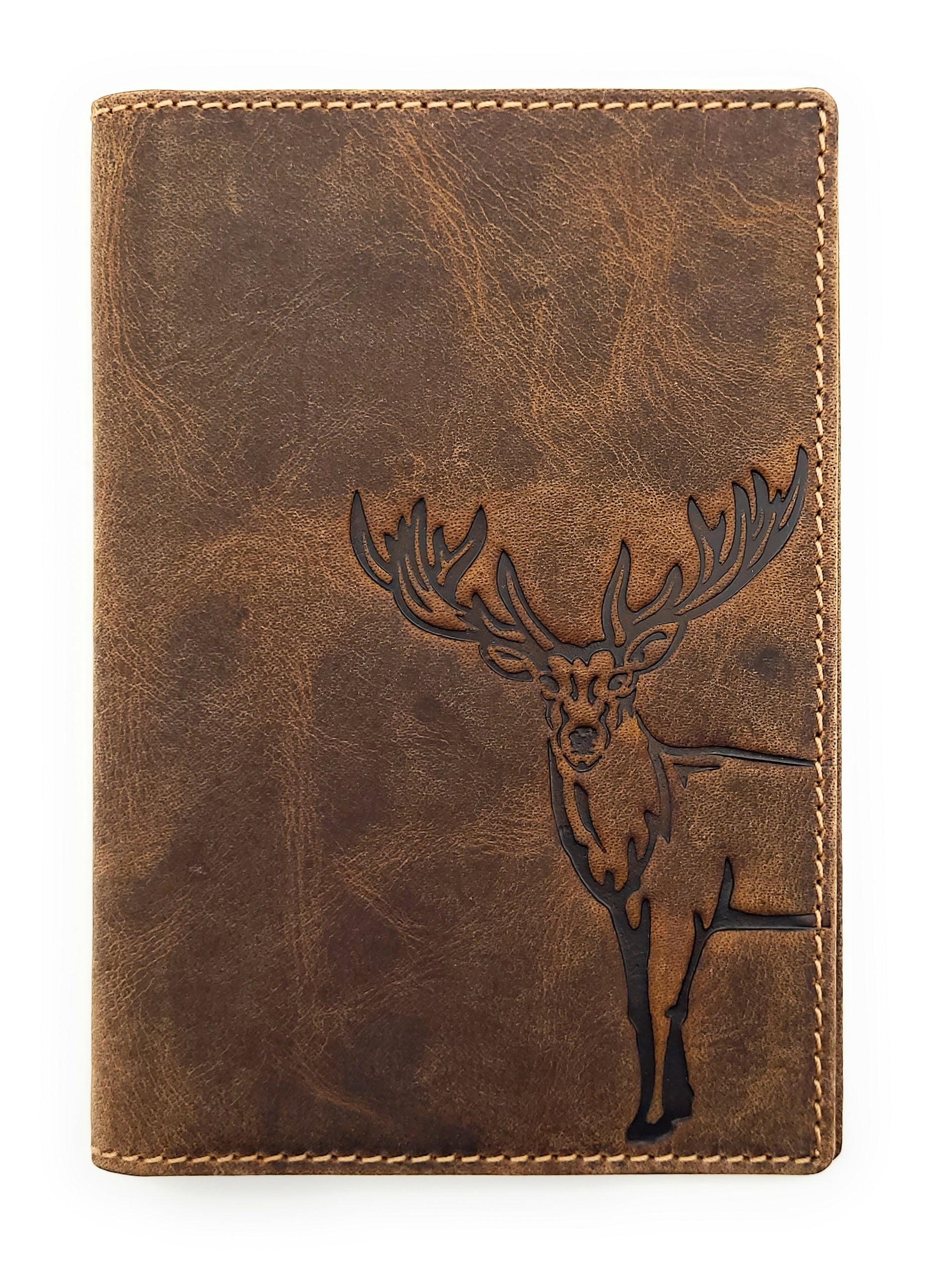 Jockey Club echt Leder Passhülle Etui Hülle Dokumenten Mappe Hunterleder Hirsch duo braun