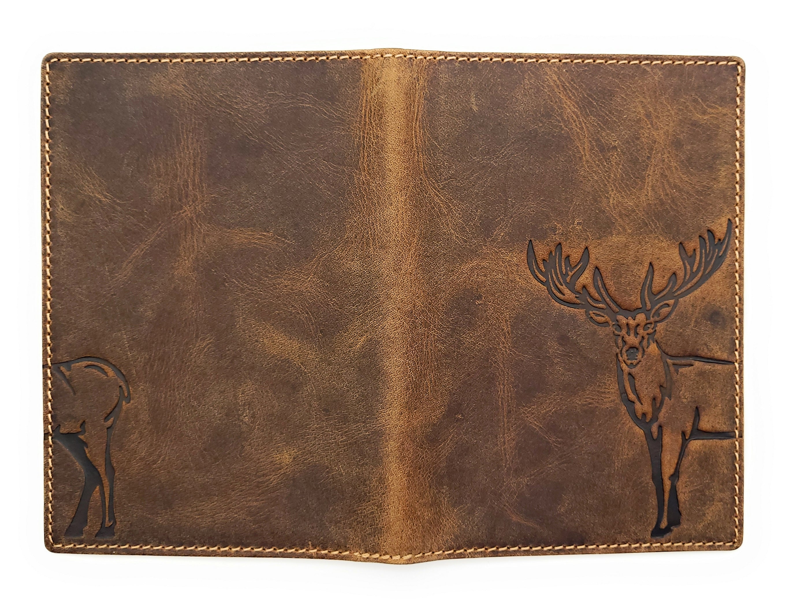 Jockey Club echt Leder Passhülle Etui Hülle Dokumenten Mappe Hunterleder Hirsch duo braun