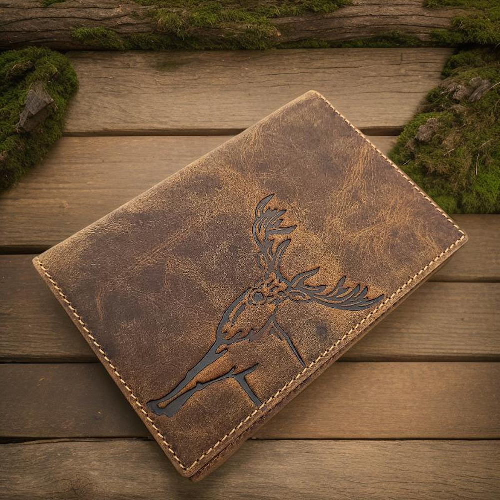 Jockey Club echt Leder Passhülle Etui Hülle Dokumenten Mappe Hunterleder Hirsch duo braun