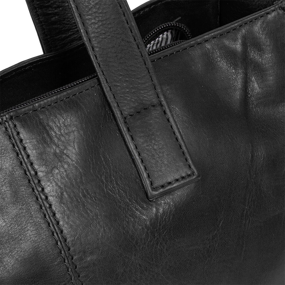 Justified Bags echt Leder Medium Damen Shopper Handtasche und abnehmbarer Schultergurt Nynke schwarz