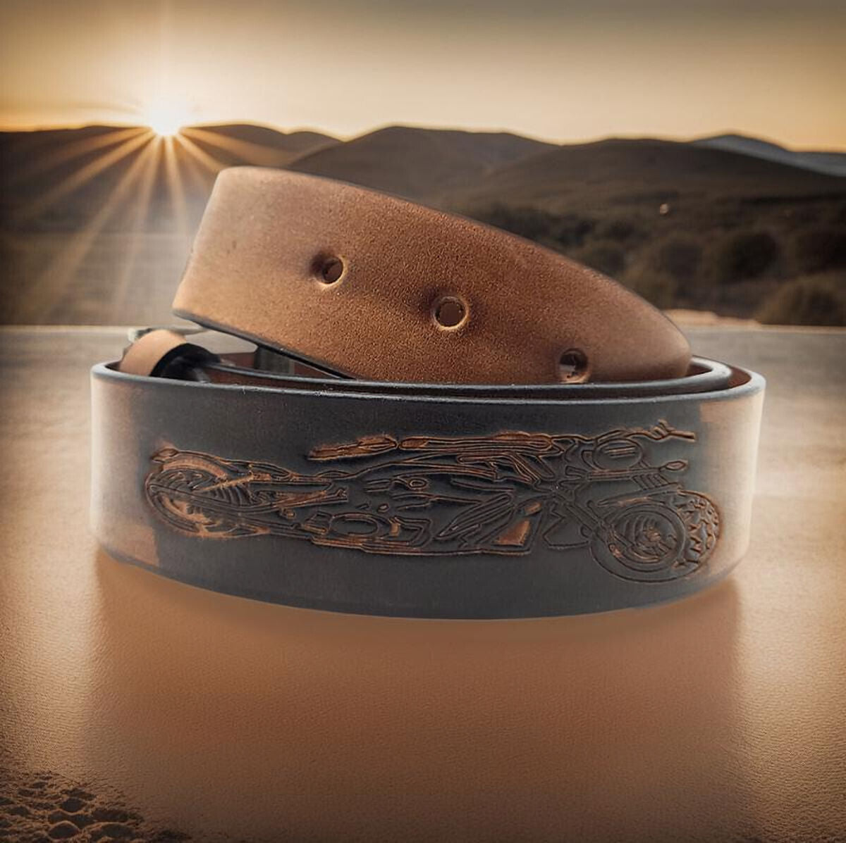 echt Leder Herren Gürtel Ledergürtel Büffelleder Motorrad Bike 120cm braun