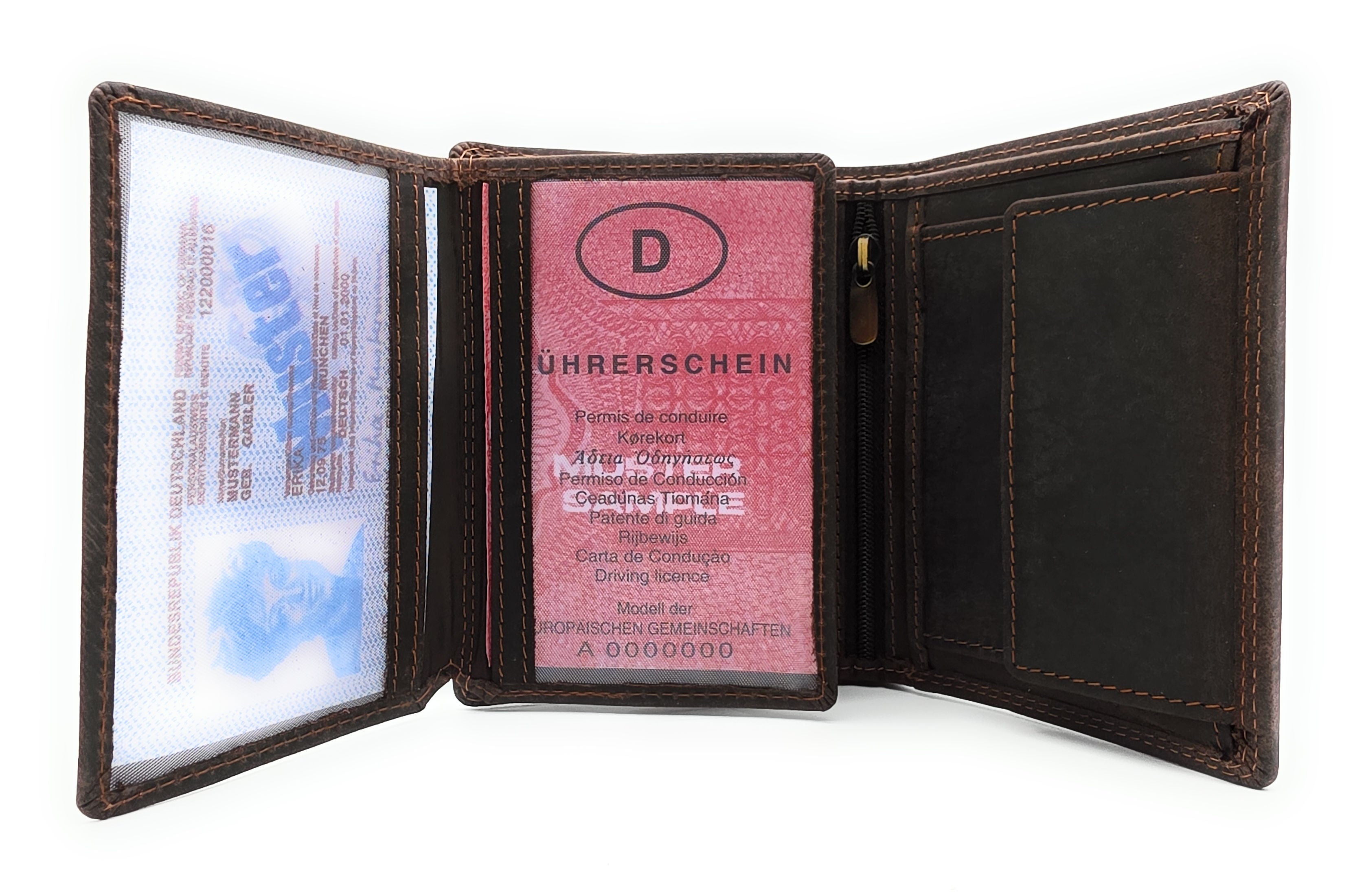 Lemasi robustes Hunterleder Portemonnaie Geldbörse RFID Blocker 19 Fächer Unisex dunkelbraun