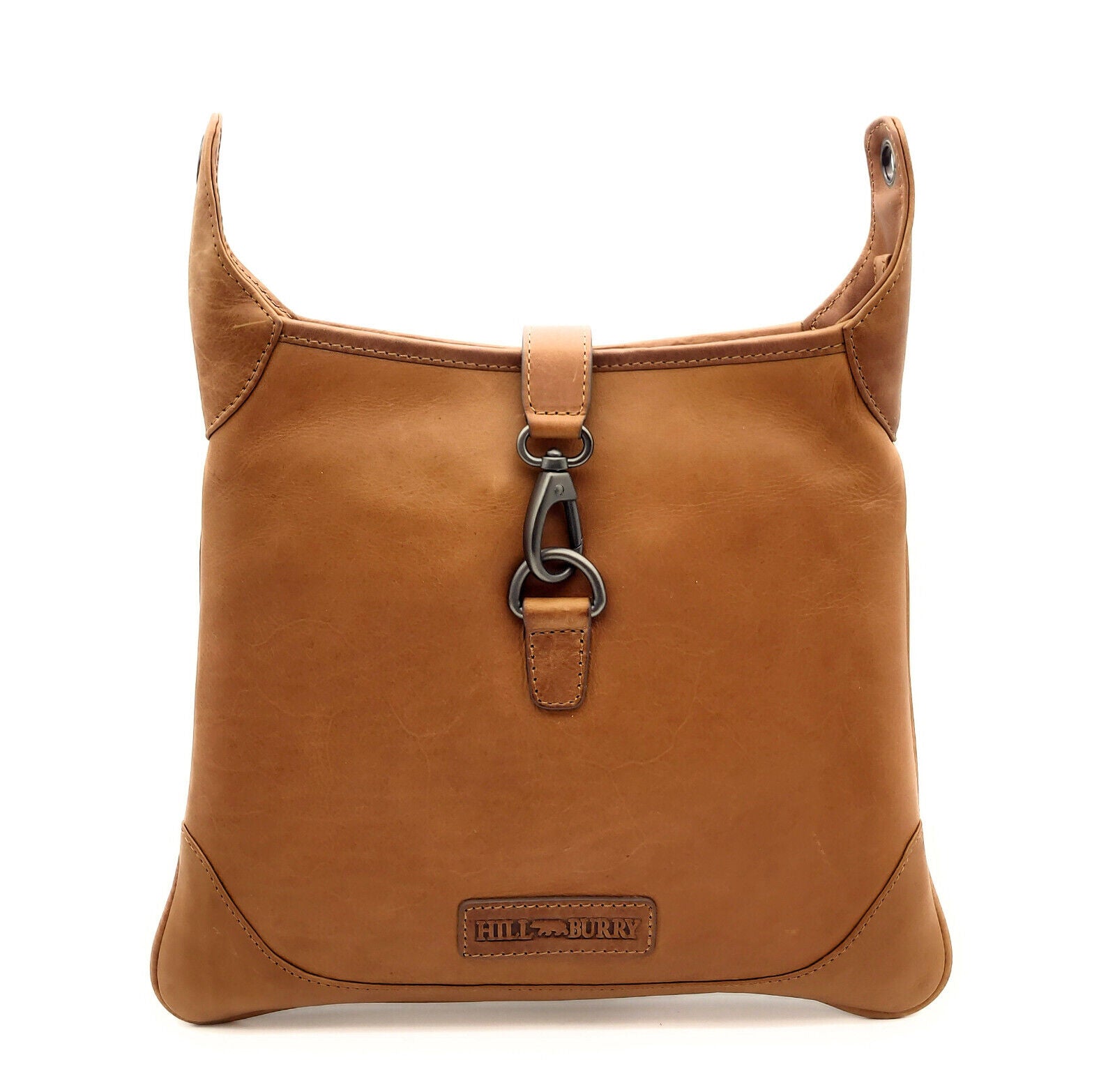 Hillburry Damen Handtasche Umhängetasche Braun – Echtleder, Verstellbarer Schultergurt, Karabinerverschluss