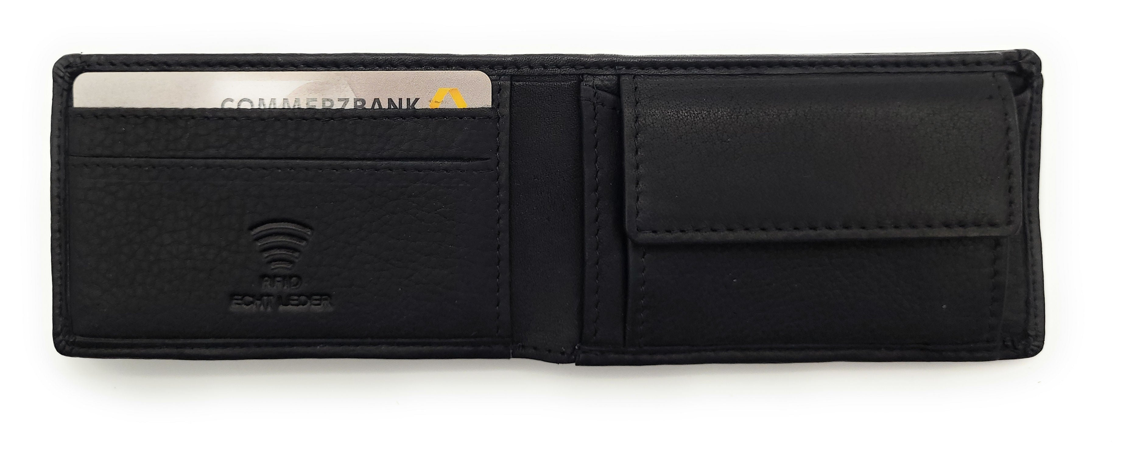 Hill Burry Mini Geldbörse aus Rindleder – RFID Schutz, 6 Kartenfächer & Münzfach schwarz