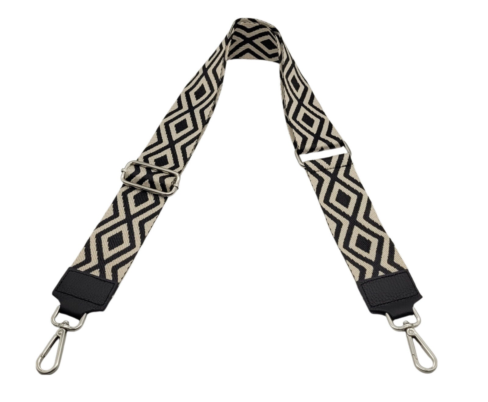 Ersatz Taschengurt Schultergurt Tragegurt Schulterriemen 5cm made in Italy schwarz beige Raute Echtleder Enden