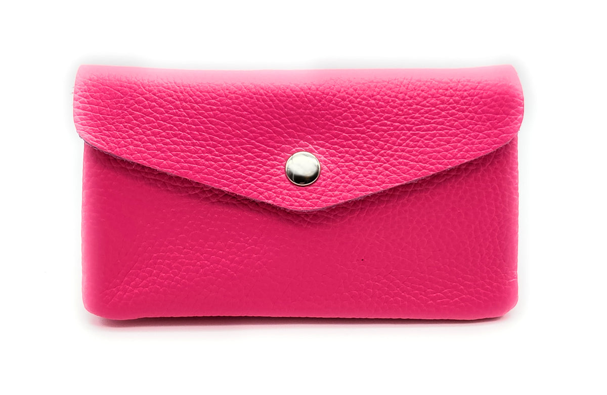 Geldbörse aus echtem Rindleder – kompaktes Leder Portemonnaie Made in Italy neonpink