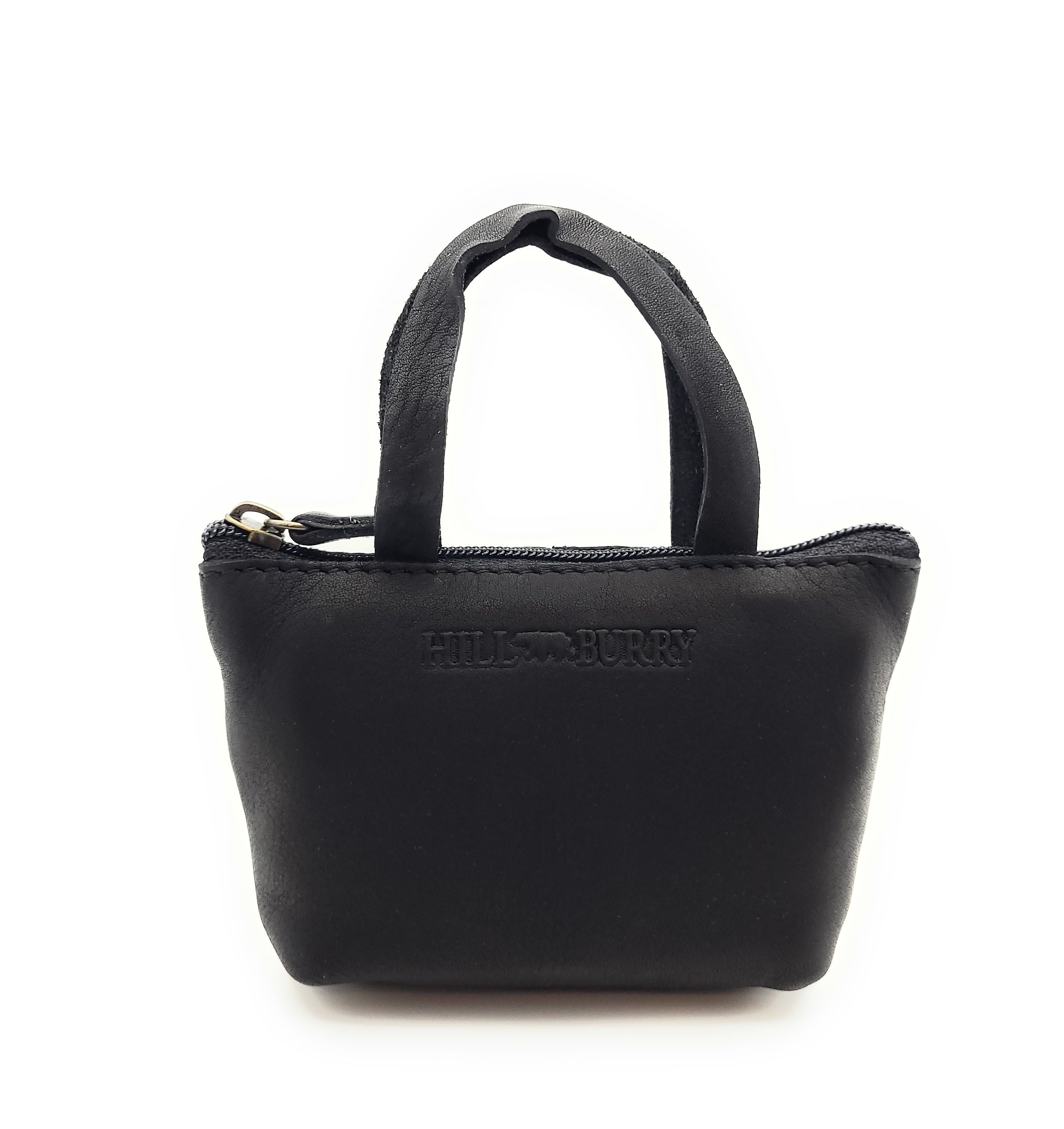 Hill Burry Schlüsseletui Leder Damen Schwarz - Mini Täschchen Reißverschluss