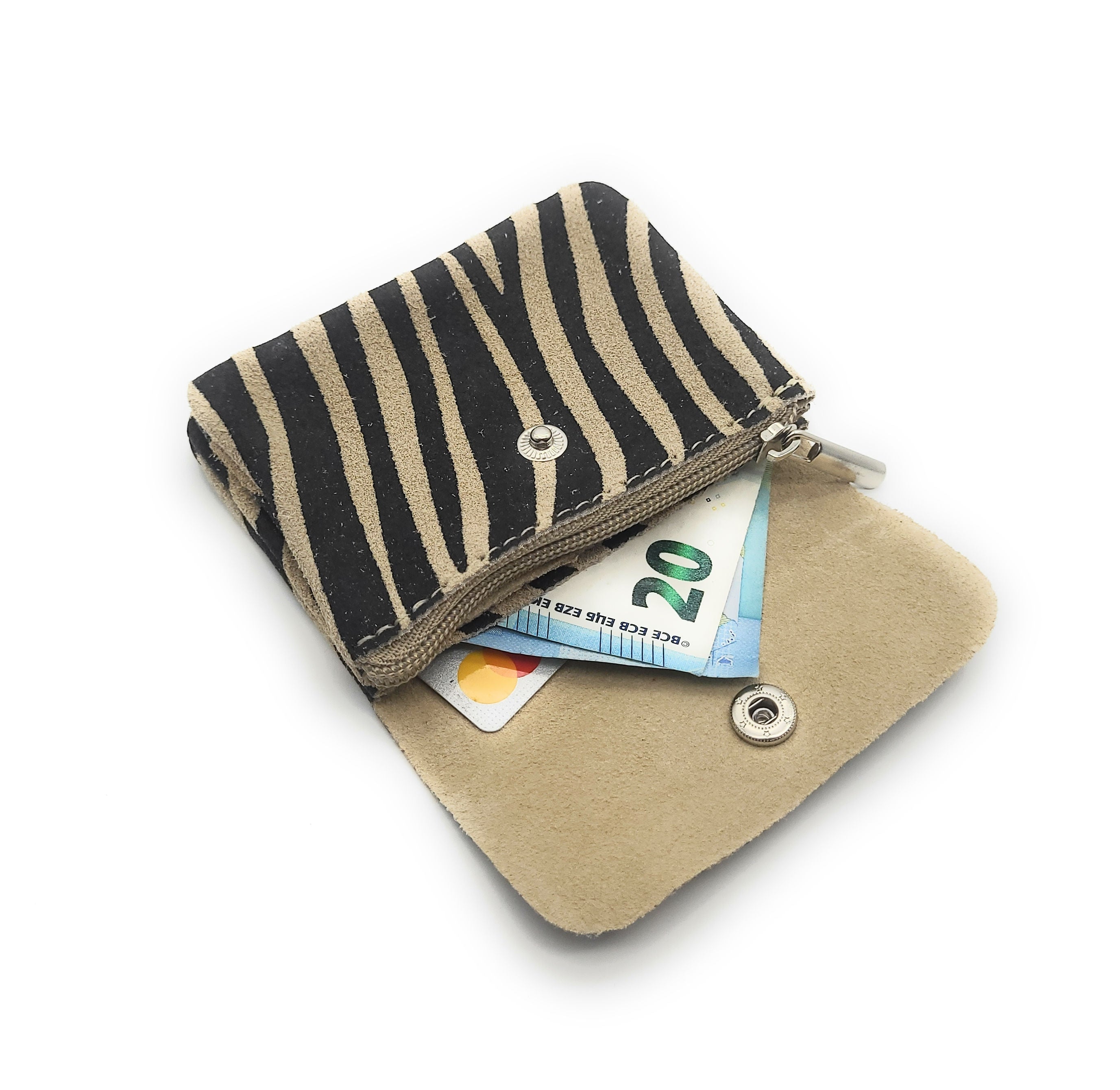 Mini Geldbörse aus echtem Rindleder – kompaktes Leder Portemonnaie Made in Italy zebra