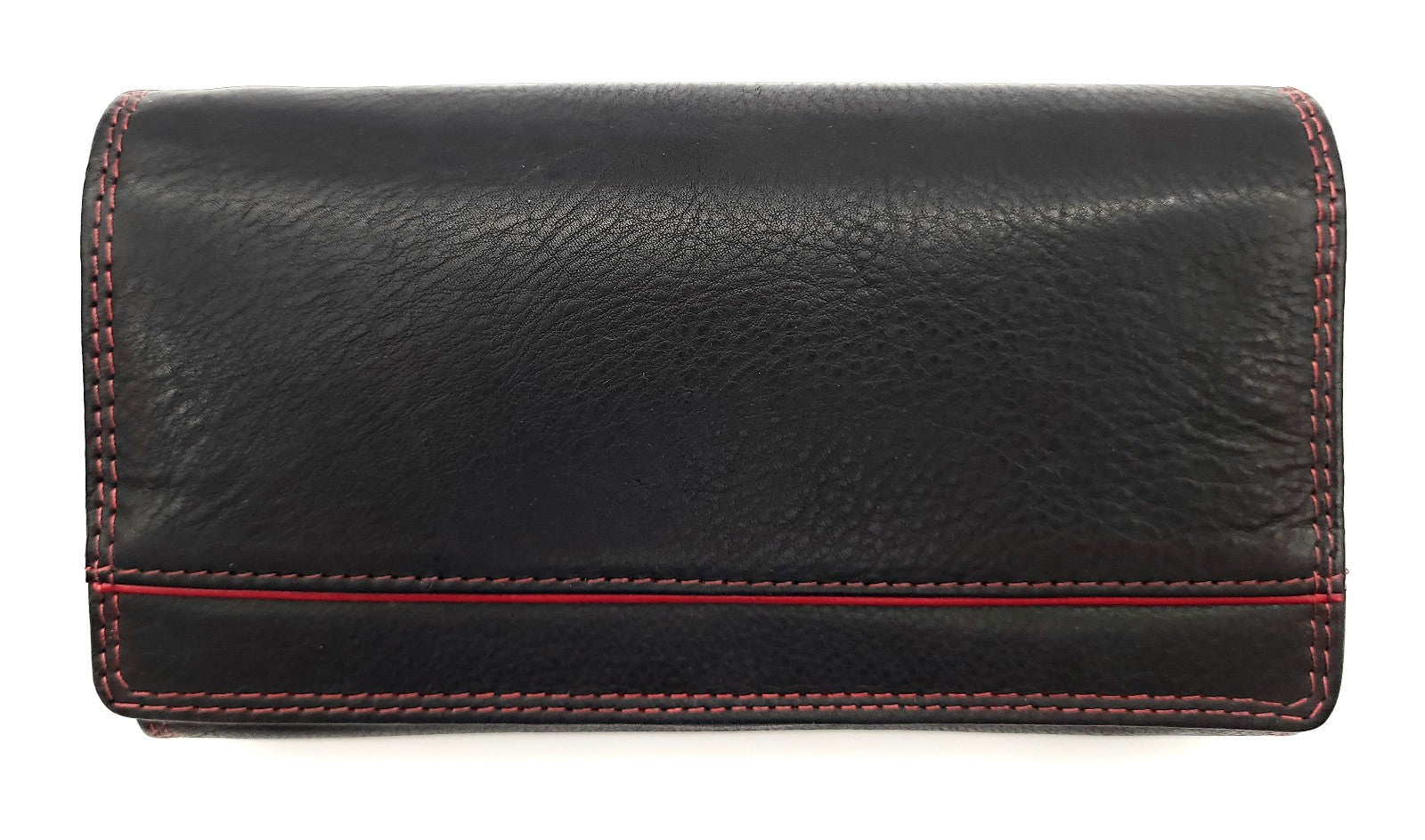 Jockey Club Echt Leder Damen Geldbörse RFID Schutz – Portemonnaie Bicolor Schwarz/Rot – Viele Fächer, Druckknopf, Reißverschluss, großes Münzfach