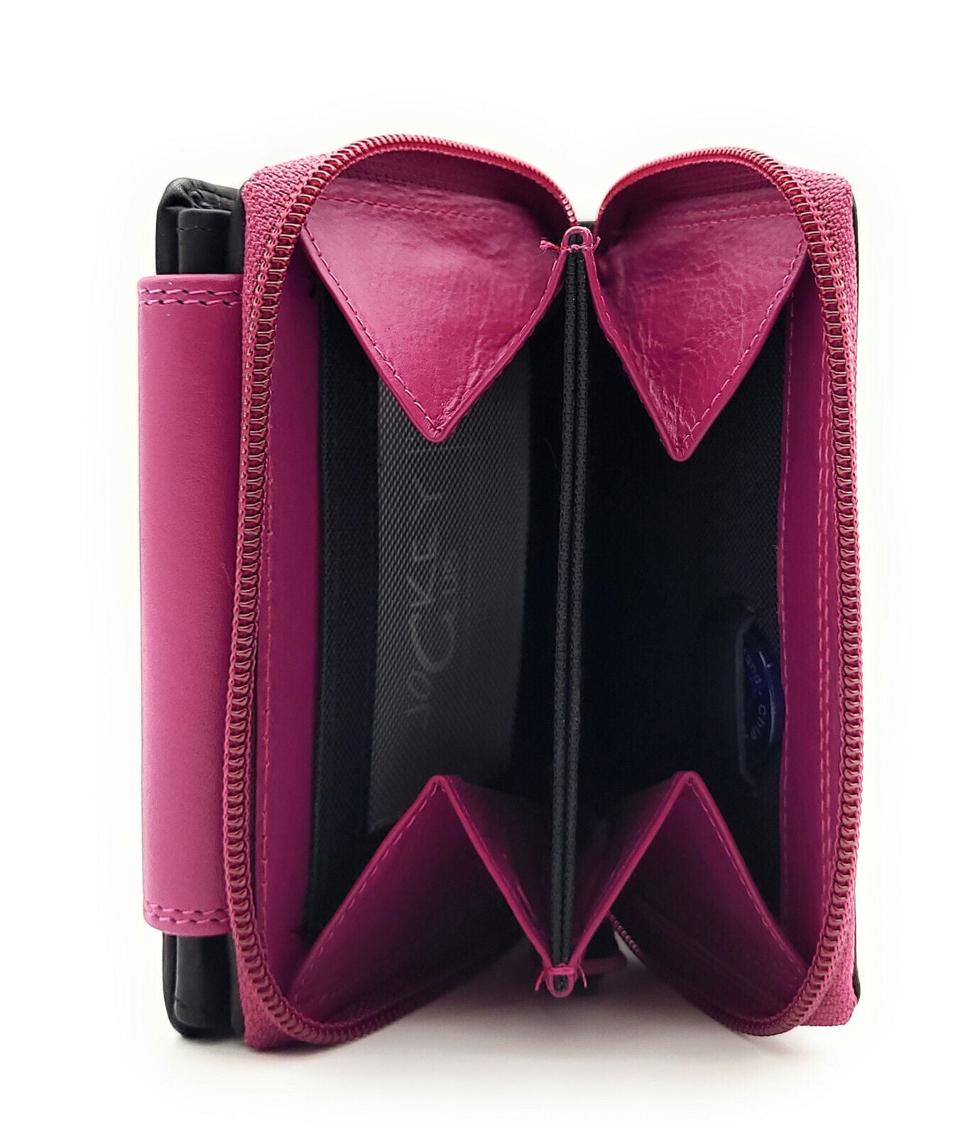 Jockey Club echt Leder Damen Geldbörse Portemonnaie Geldbeutel viele Fächer RFID Schutz schwarz pink berry